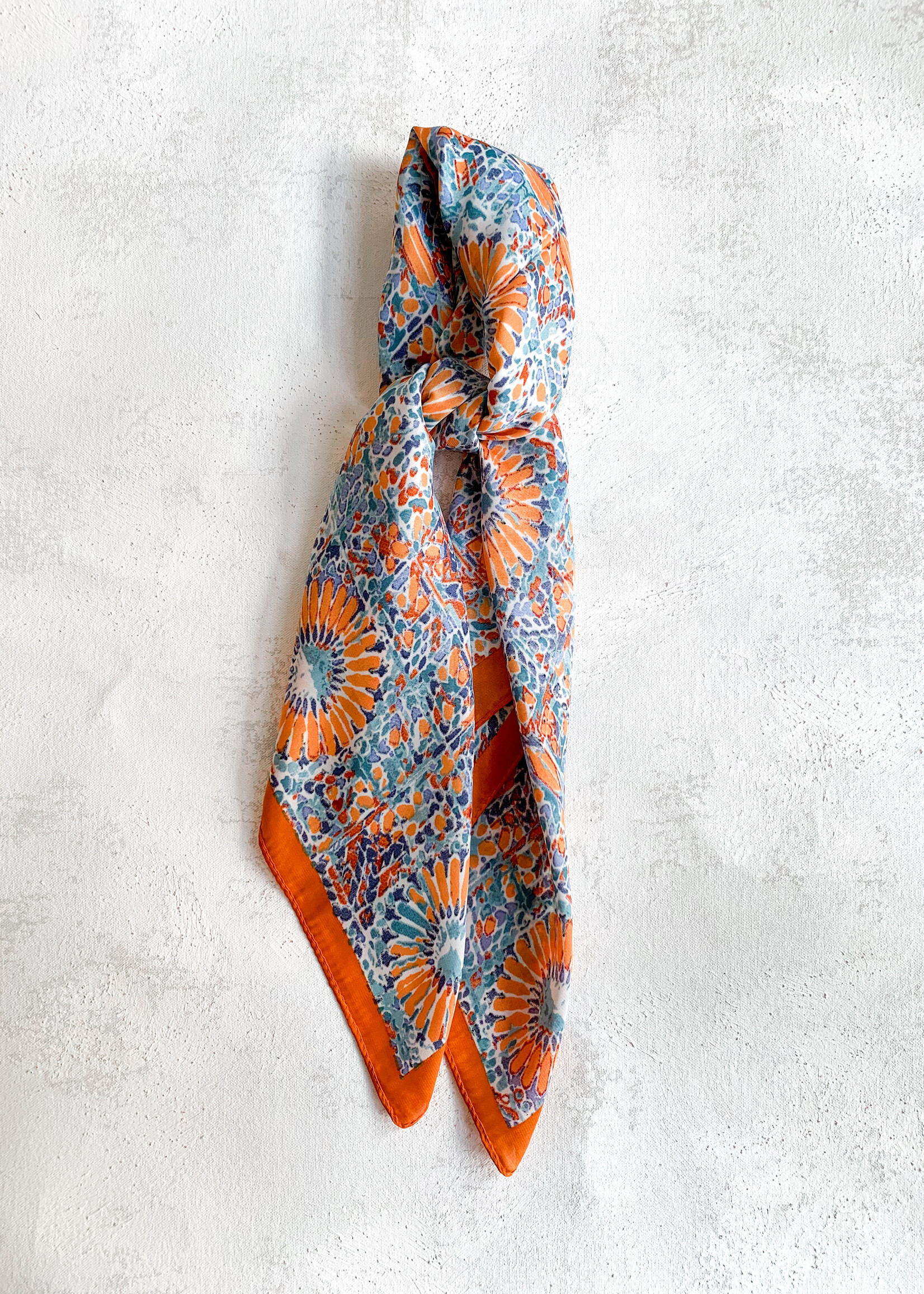Elitaire Boutique Orange and Blue/Green Printed Silky Bandana Scarf