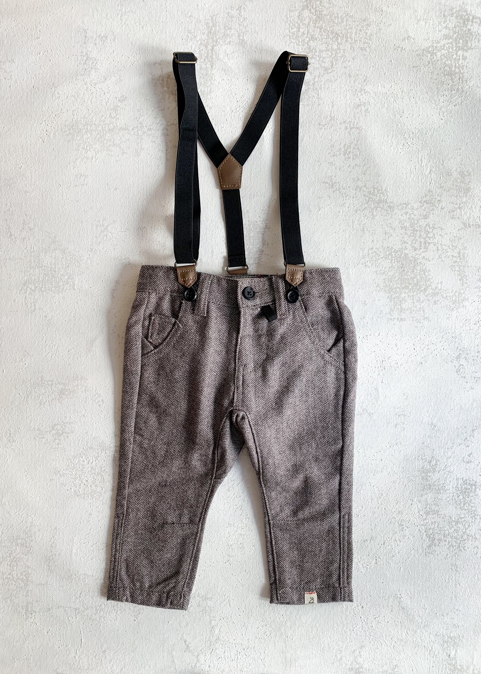 Elitaire Petite Lumberjack Tweed Pants with Suspenders