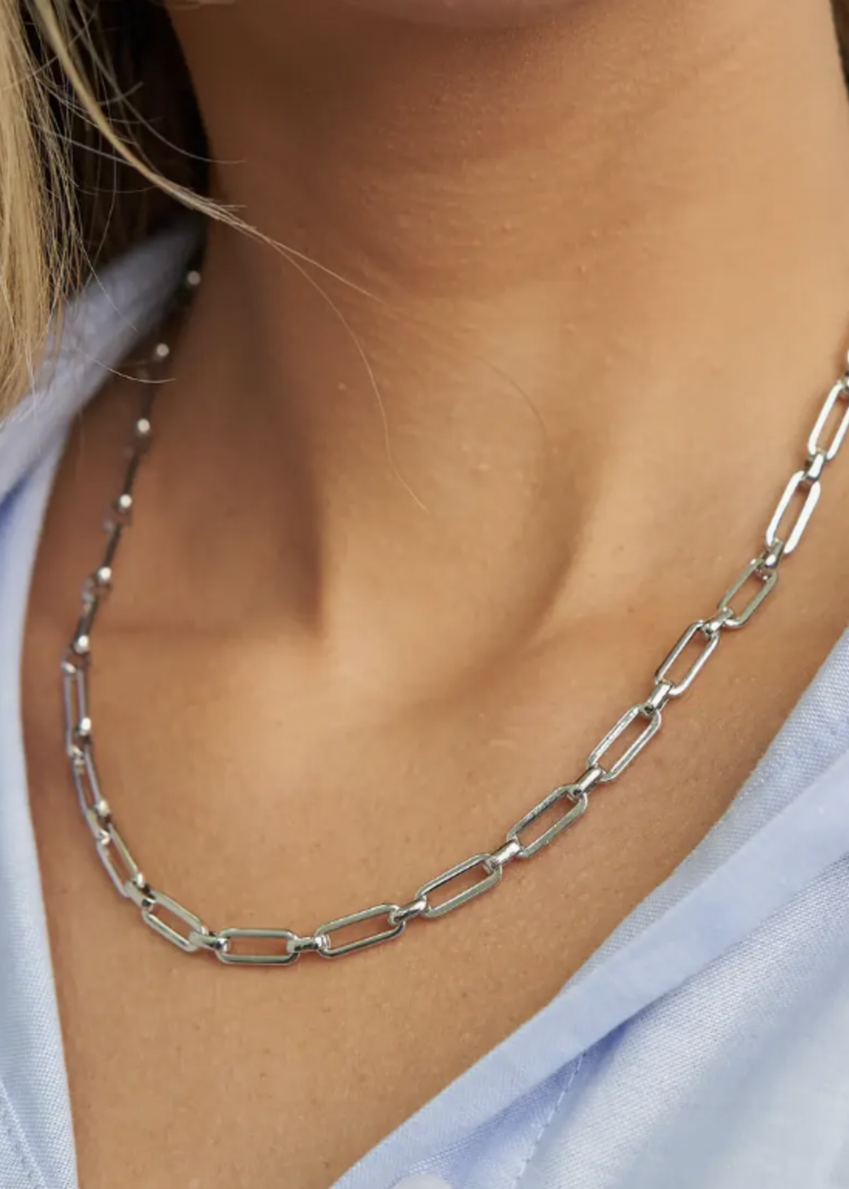 Elitaire Boutique Paper Clip Chain Necklace - Silver