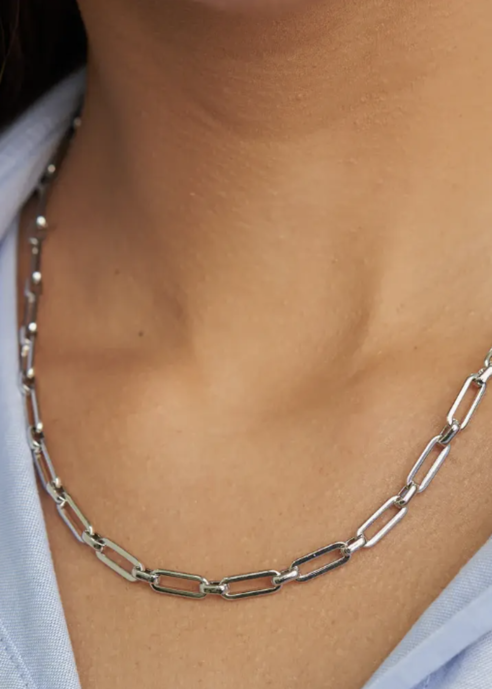 Elitaire Boutique Paper Clip Chain Necklace - Silver
