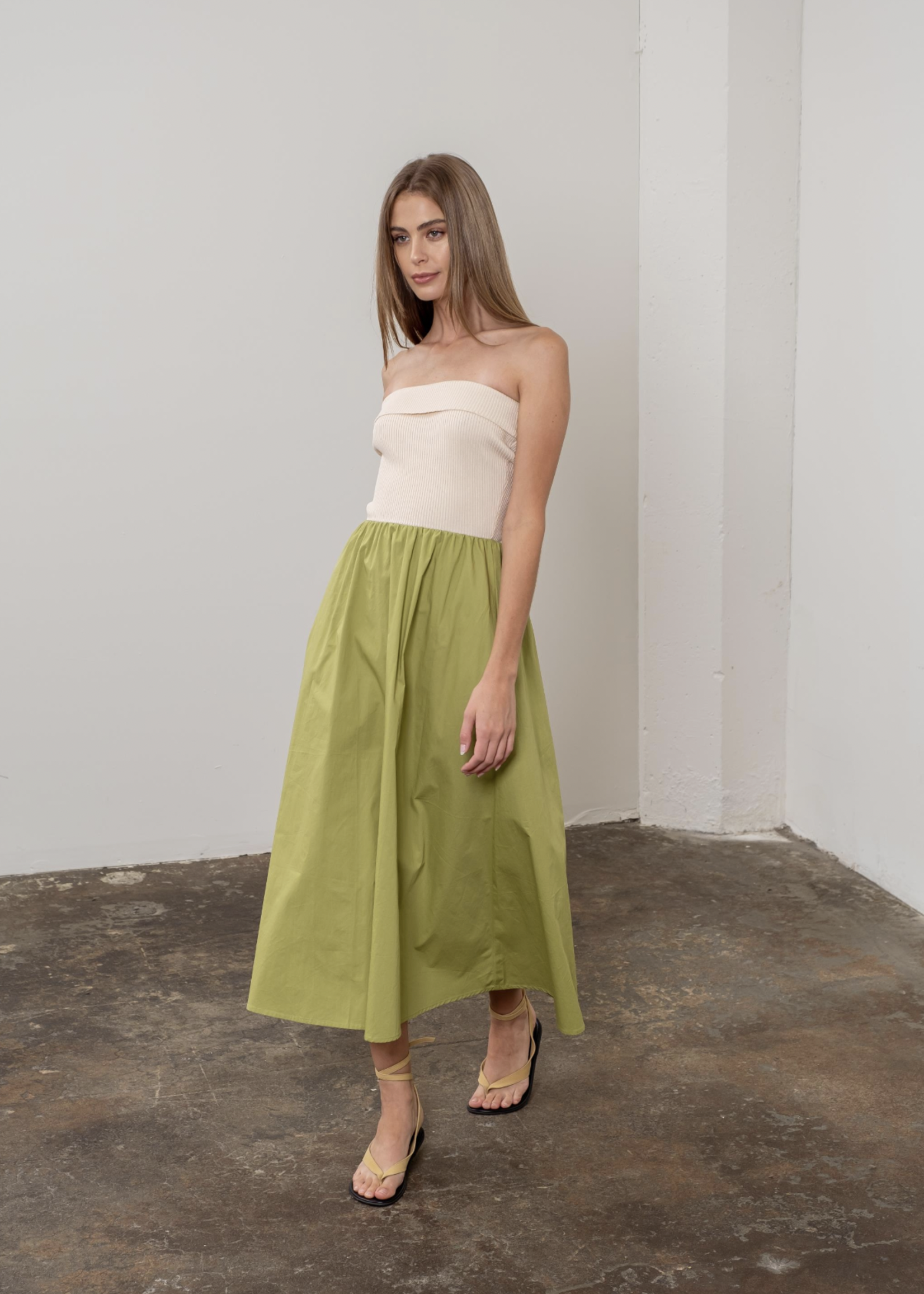 Elitaire Boutique Strapless Two Tone Midi Dress
