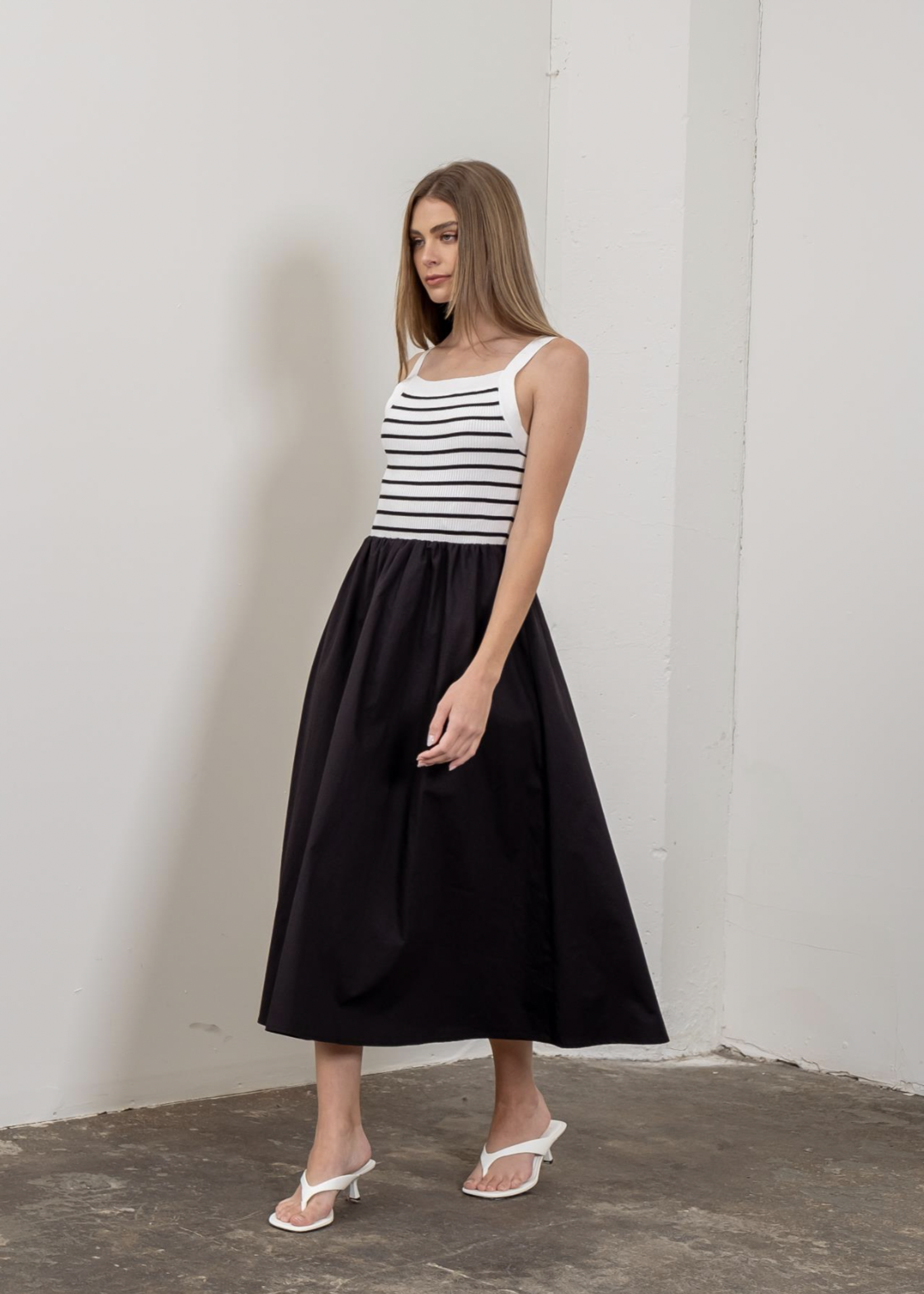 Elitaire Boutique Striped Sweater Top Midi Dress