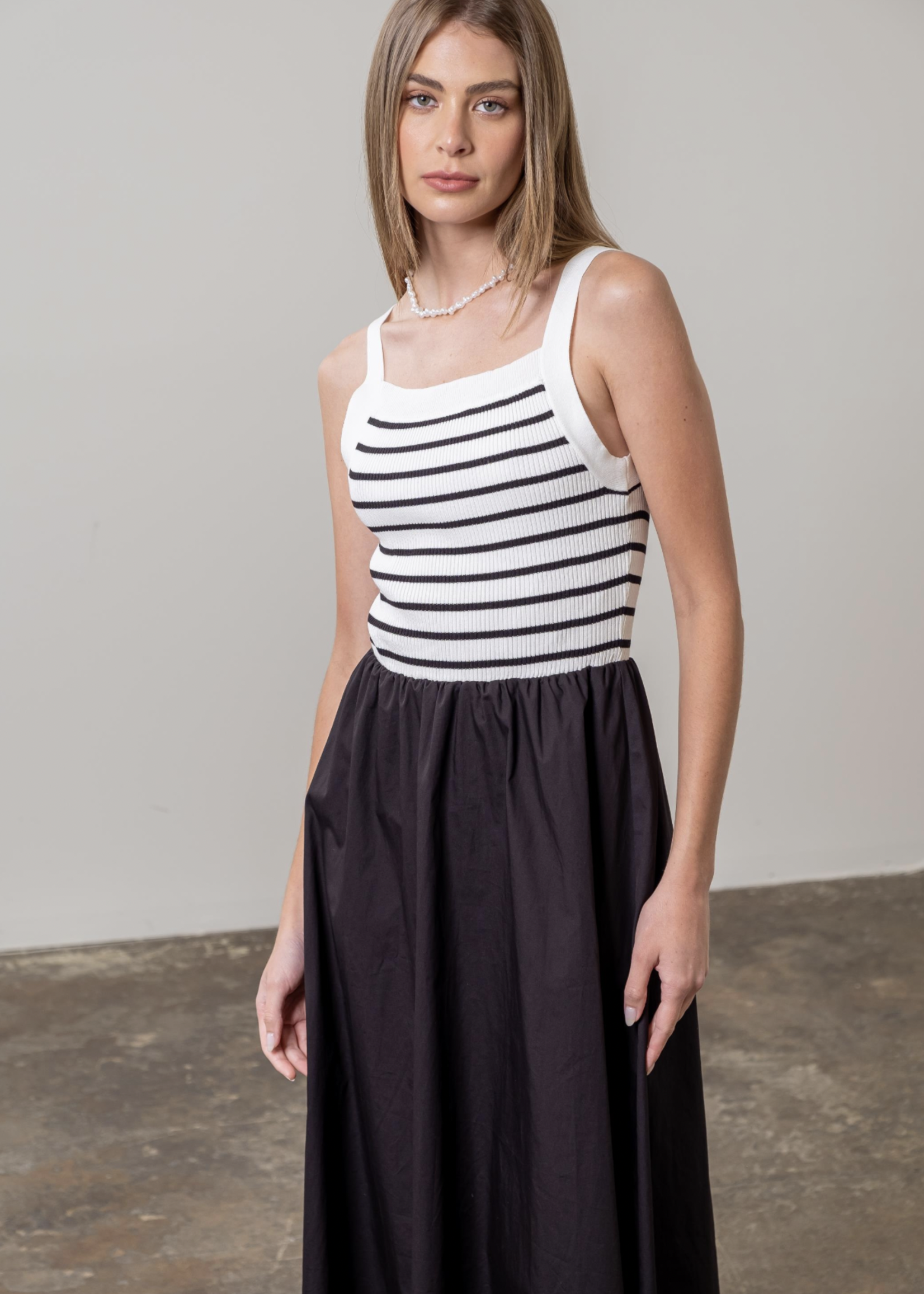 Elitaire Boutique Striped Sweater Top Midi Dress