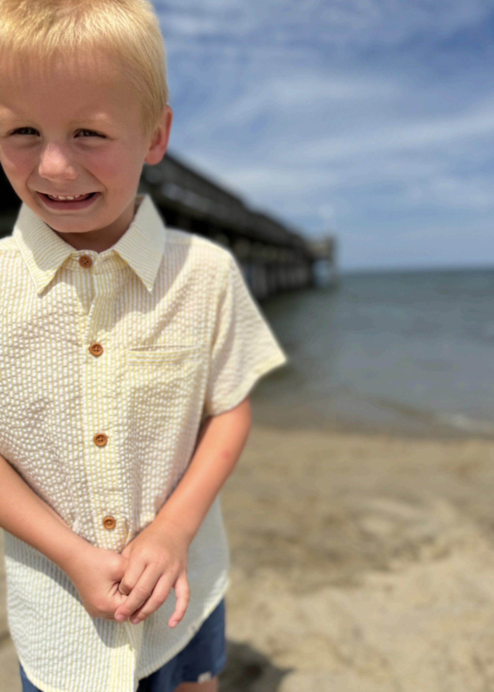 Elitaire Petite Helford Onesie/Shirt in Yellow Seersucker