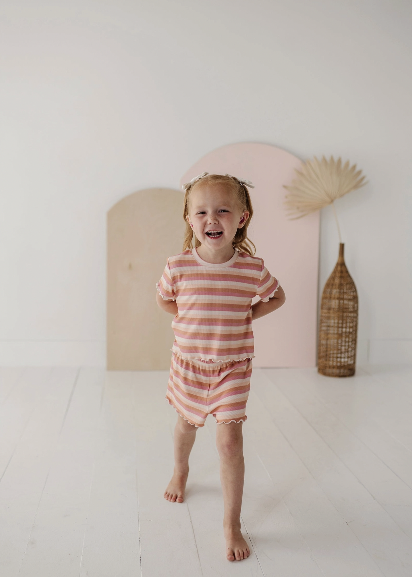 Elitaire Petite Tropical Stripe Tee/Shorts Set