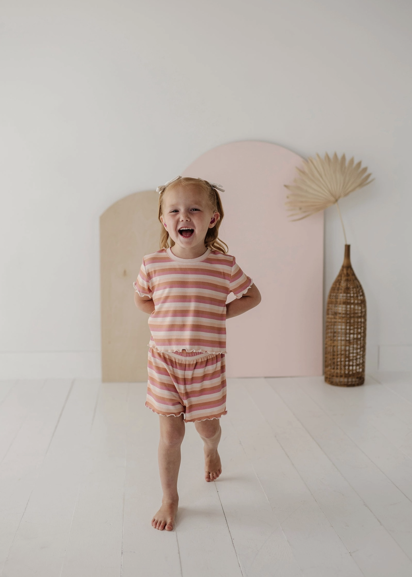 Elitaire Petite Tropical Stripe Tee/Shorts Set