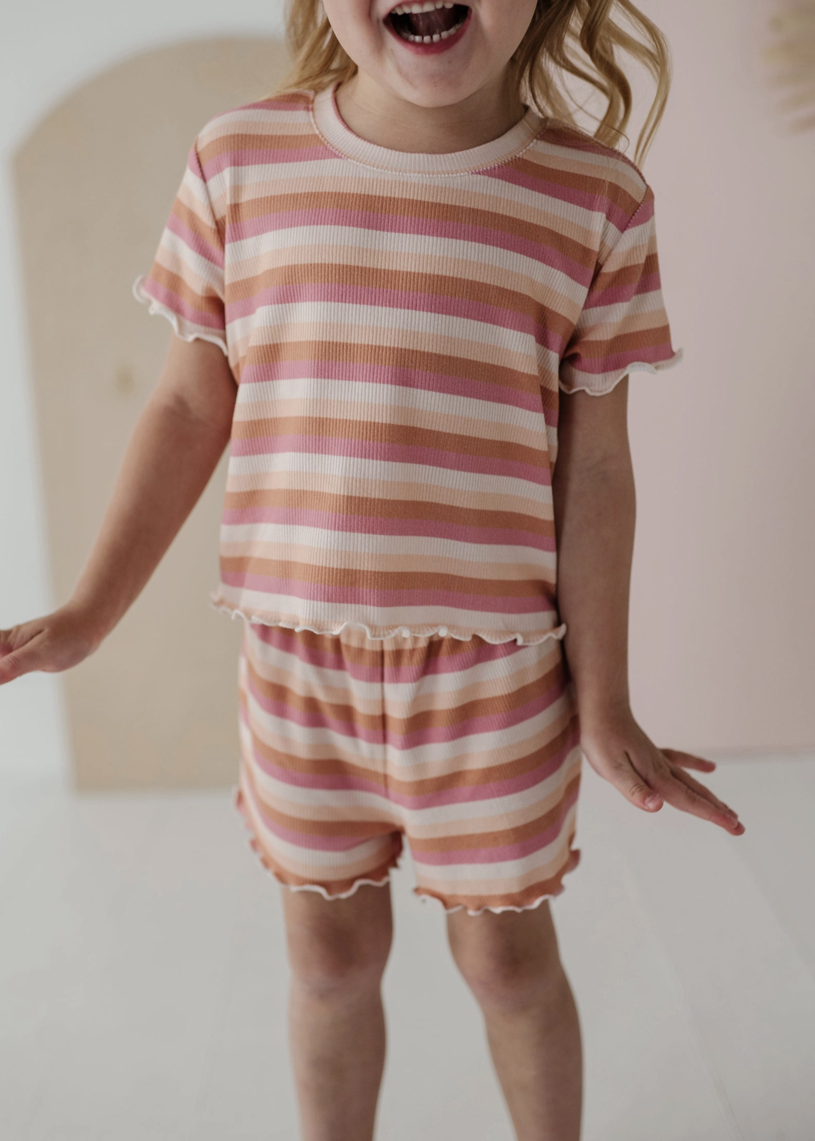Elitaire Petite Tropical Stripe Tee/Shorts Set
