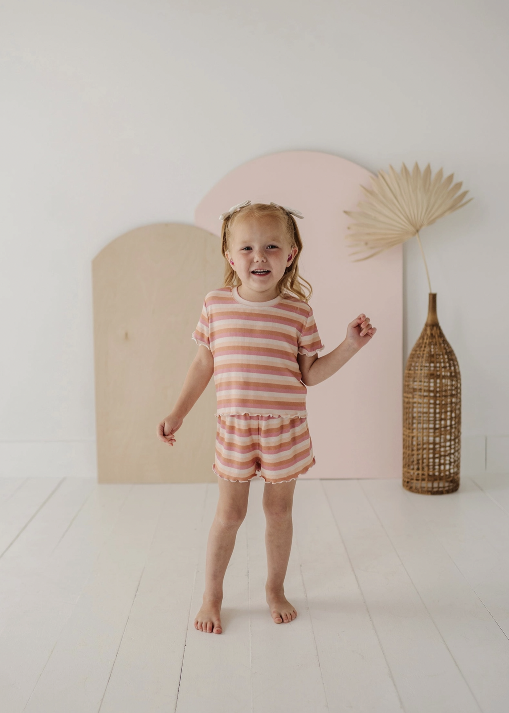 Elitaire Petite Tropical Stripe Tee/Shorts Set