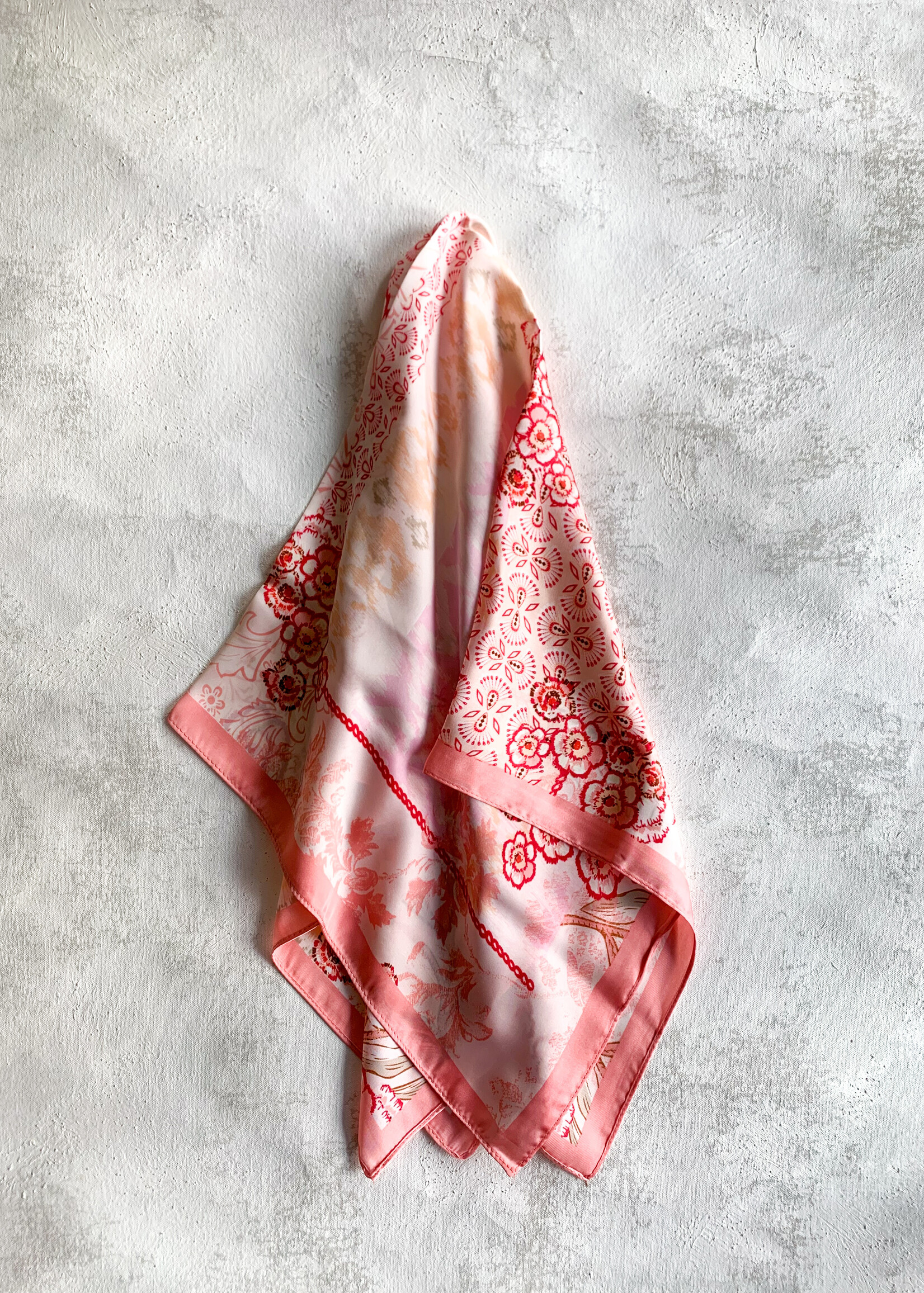 Elitaire Boutique Pink Abstract Floral & Border Silky Bandana Scarf