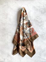 Elitaire Boutique Activities Print Silky Long Scarf in Brown