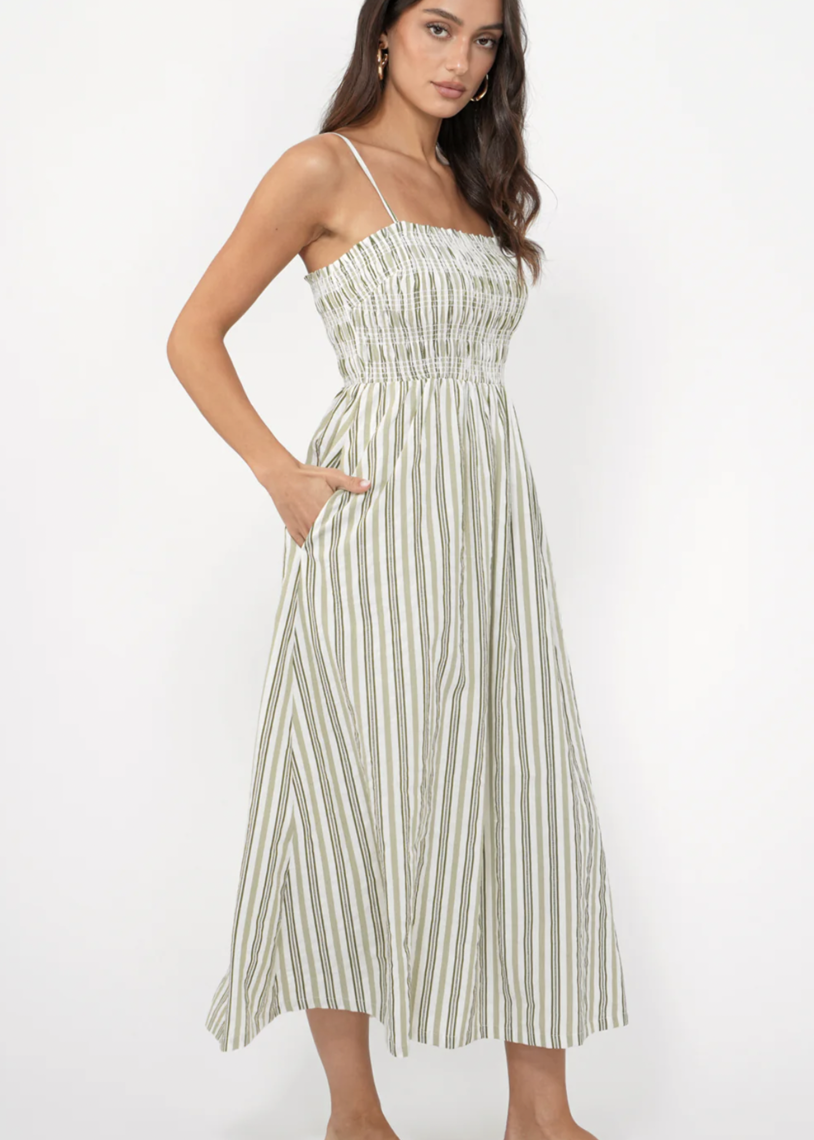 Elitaire Boutique Lanis Olive Stripe Midi Dress