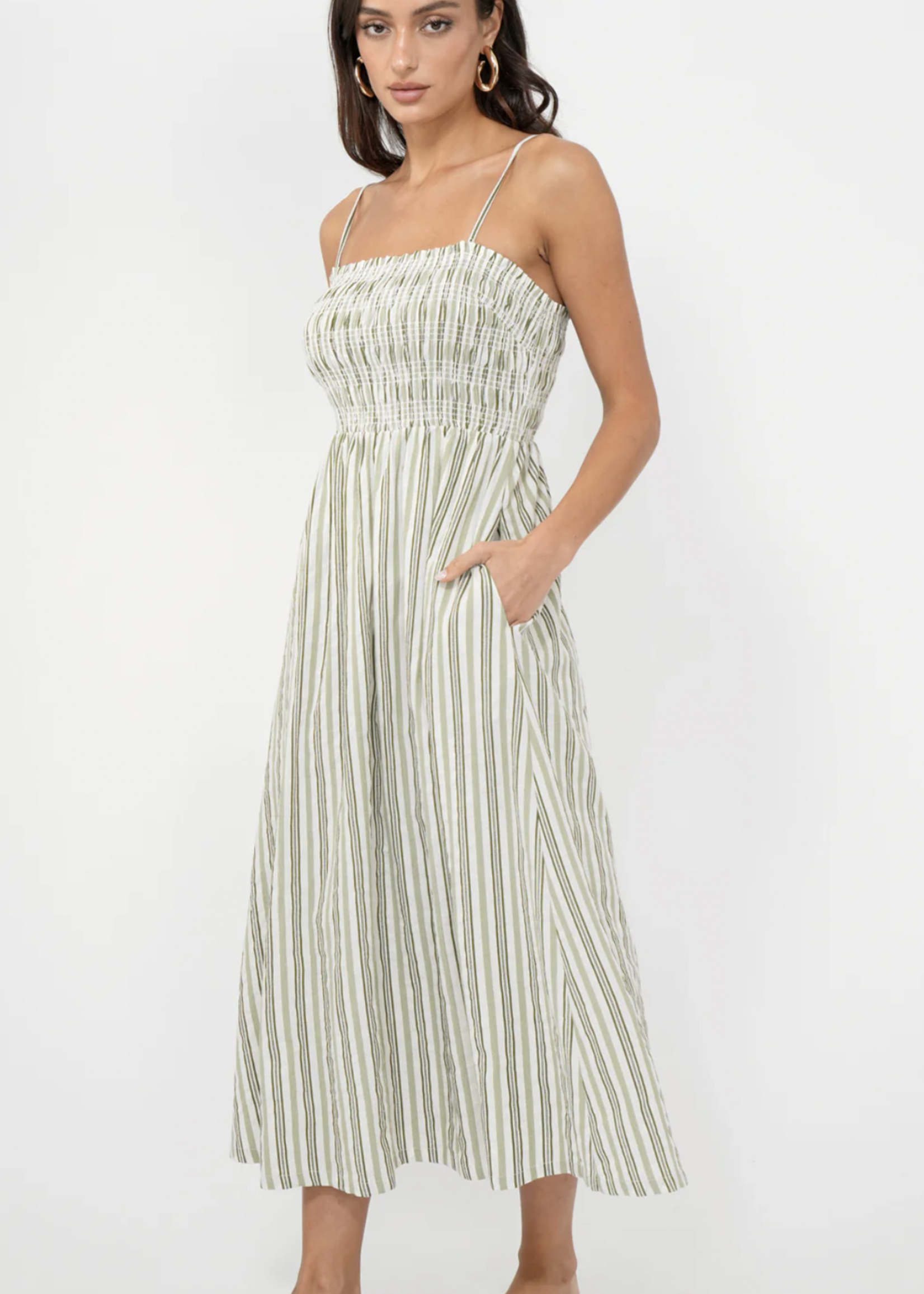 Elitaire Boutique Lanis Olive Stripe Midi Dress