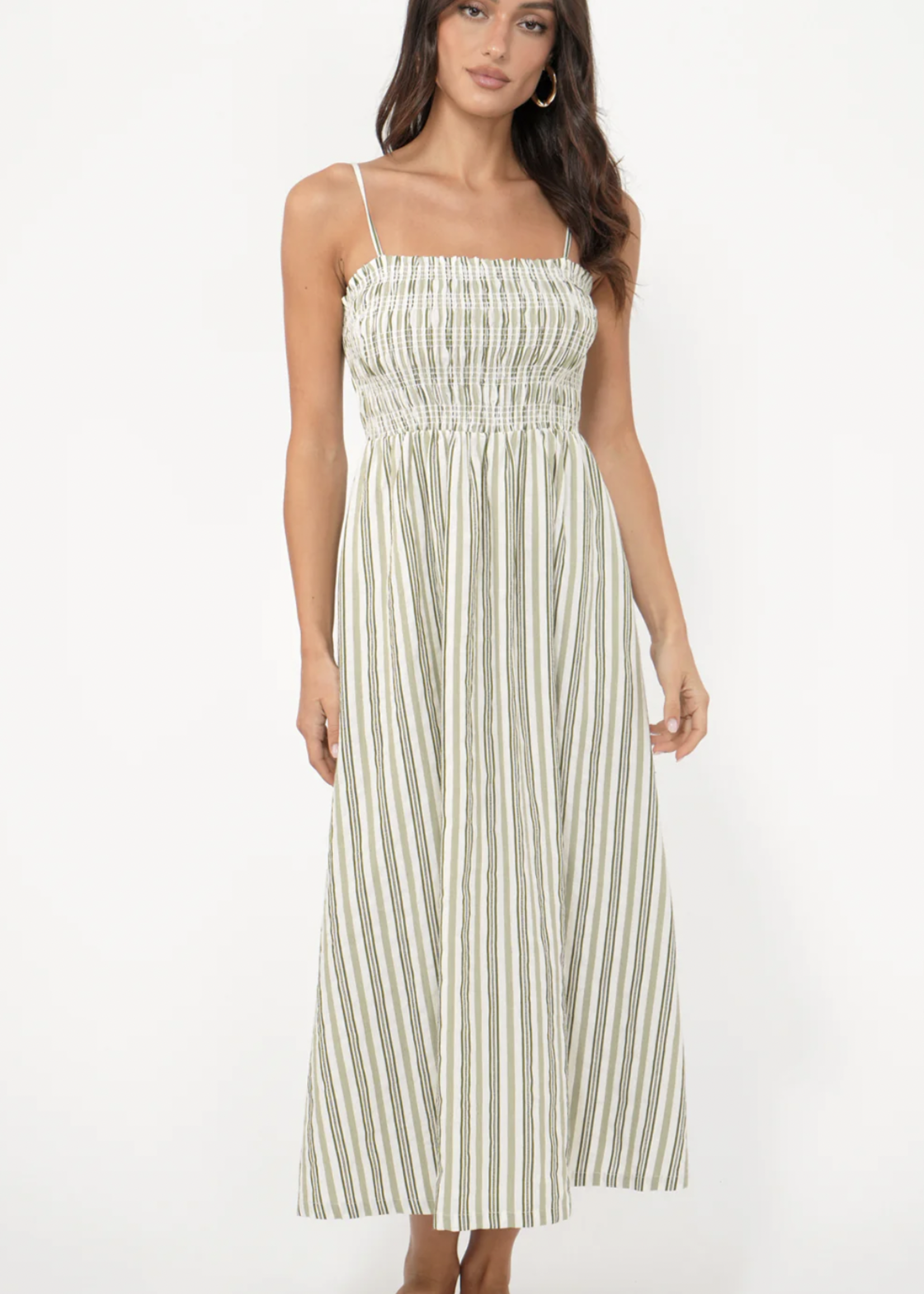 Elitaire Boutique Lanis Olive Stripe Midi Dress