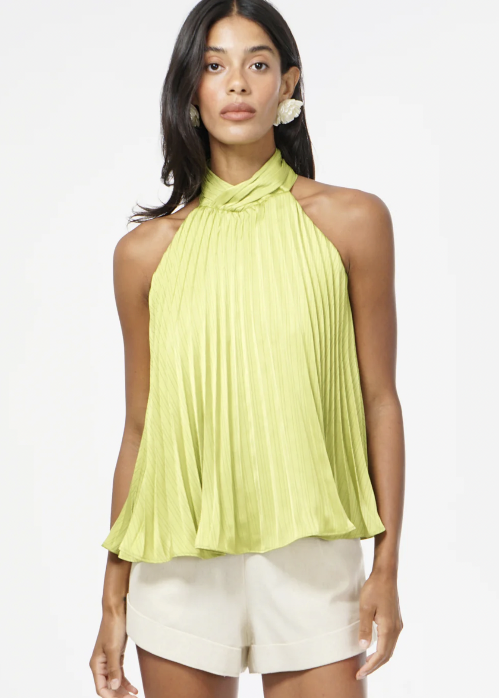 Elitaire Boutique Halter Pleated Satin Top
