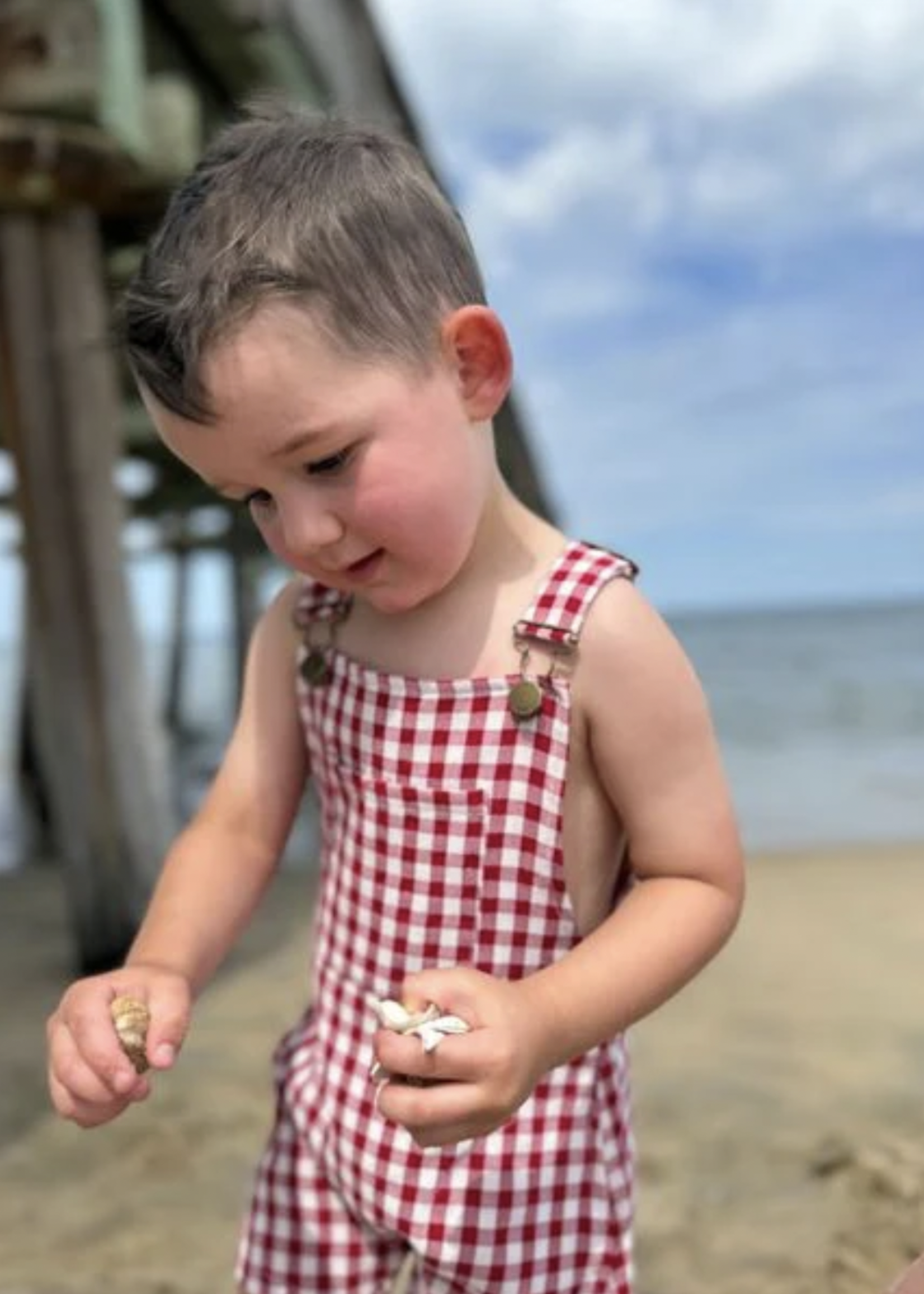 Elitaire Petite Galleon Overalls in Red + White Plaid
