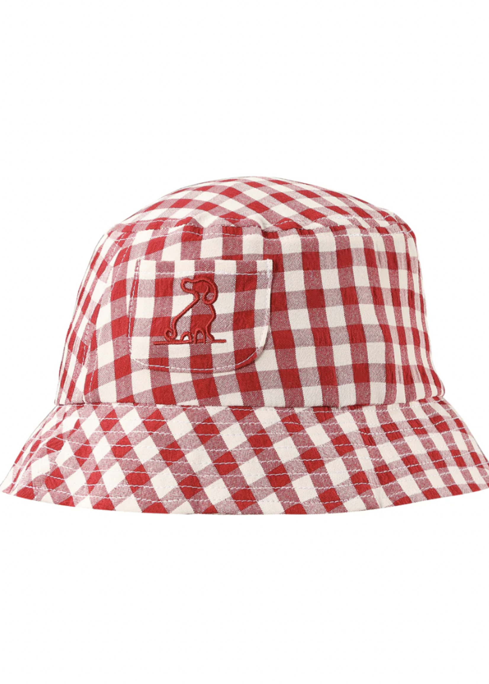 Elitaire Petite Fisherman Bucket Hat in Red + White Plaid