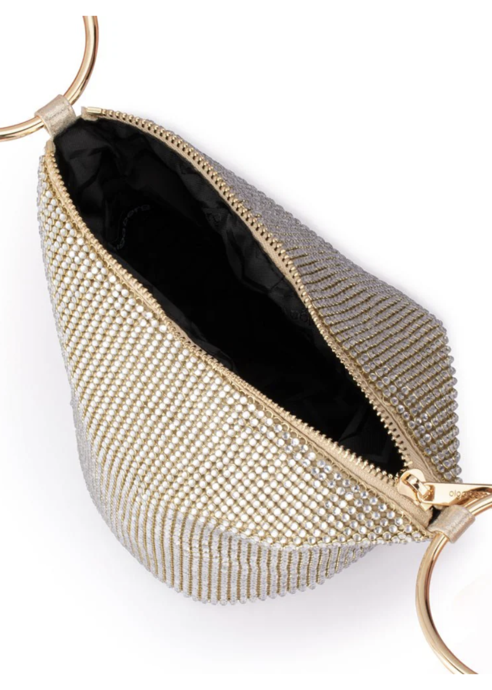Elitaire Boutique Ellie Crystal Mesh Handle Bag in Champagne