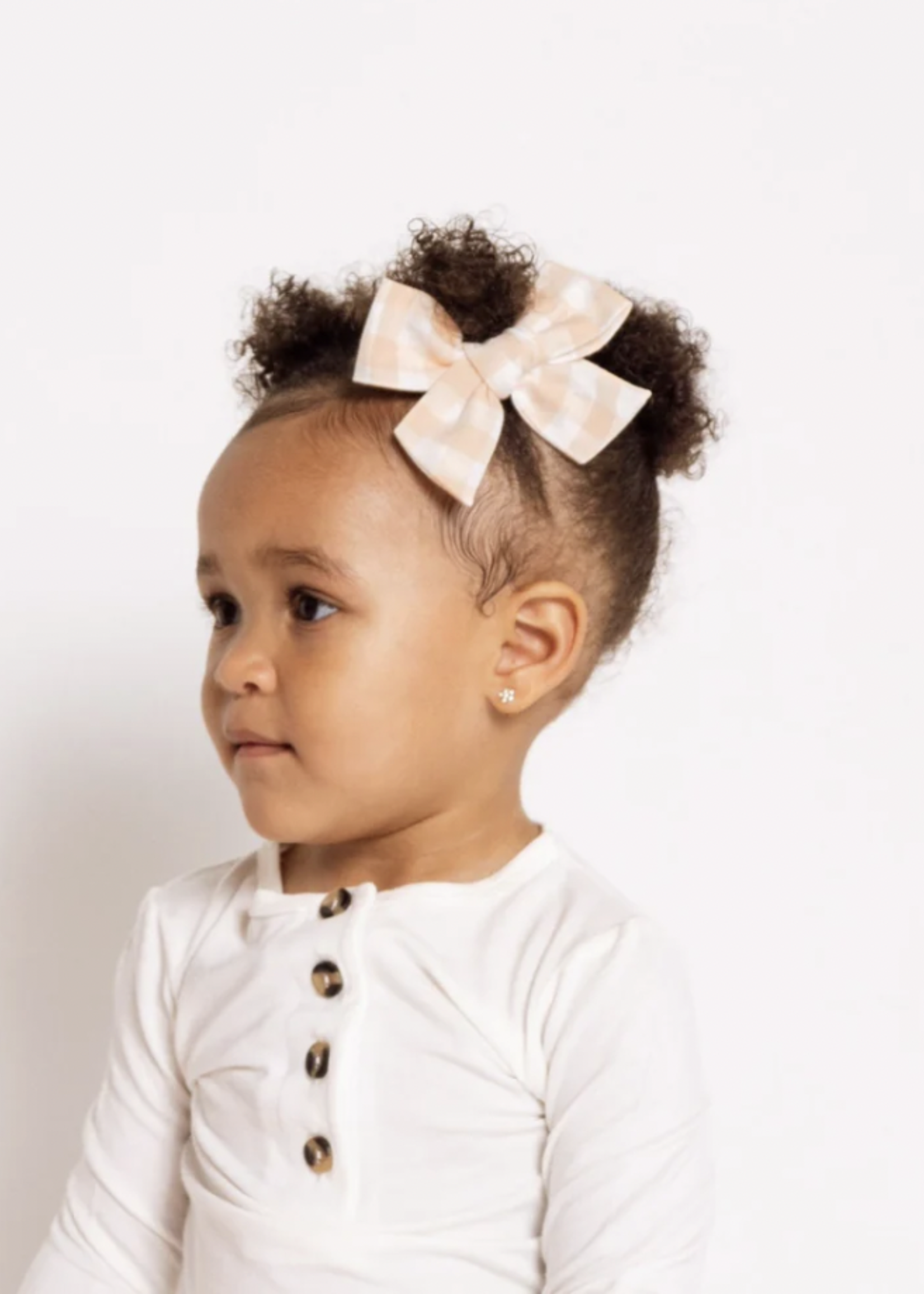Elitaire Petite Linen Bow Hair Clip - Peach Gingham