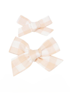 Elitaire Petite Linen Bow Hair Clip - Peach Gingham