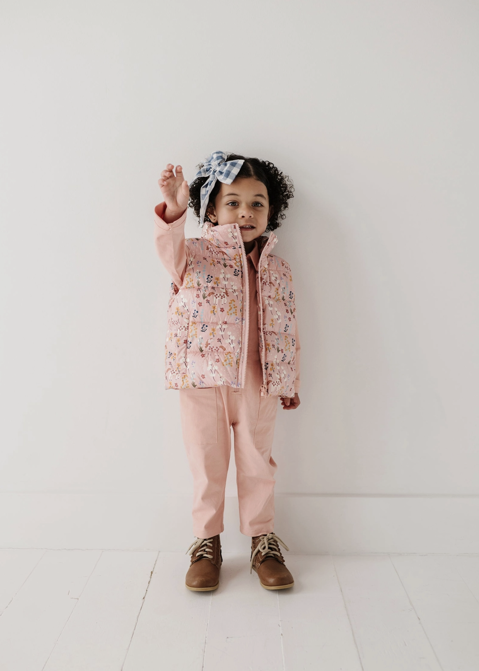 Elitaire Petite Misty Rose Floral Puffer Vest