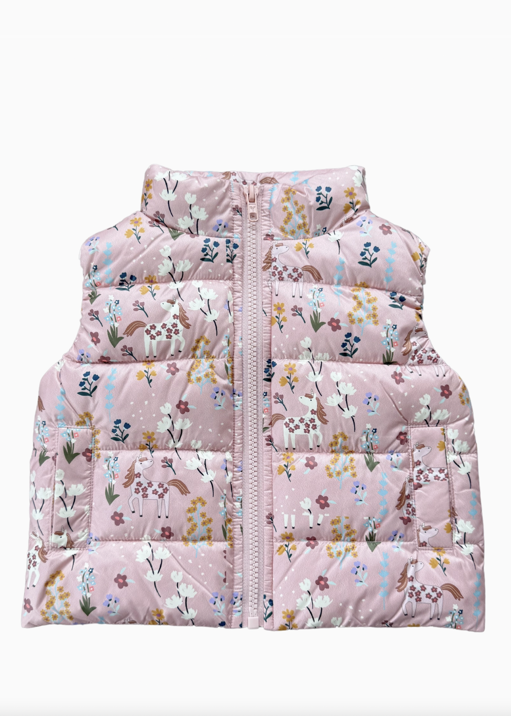Elitaire Petite Misty Rose Floral Puffer Vest
