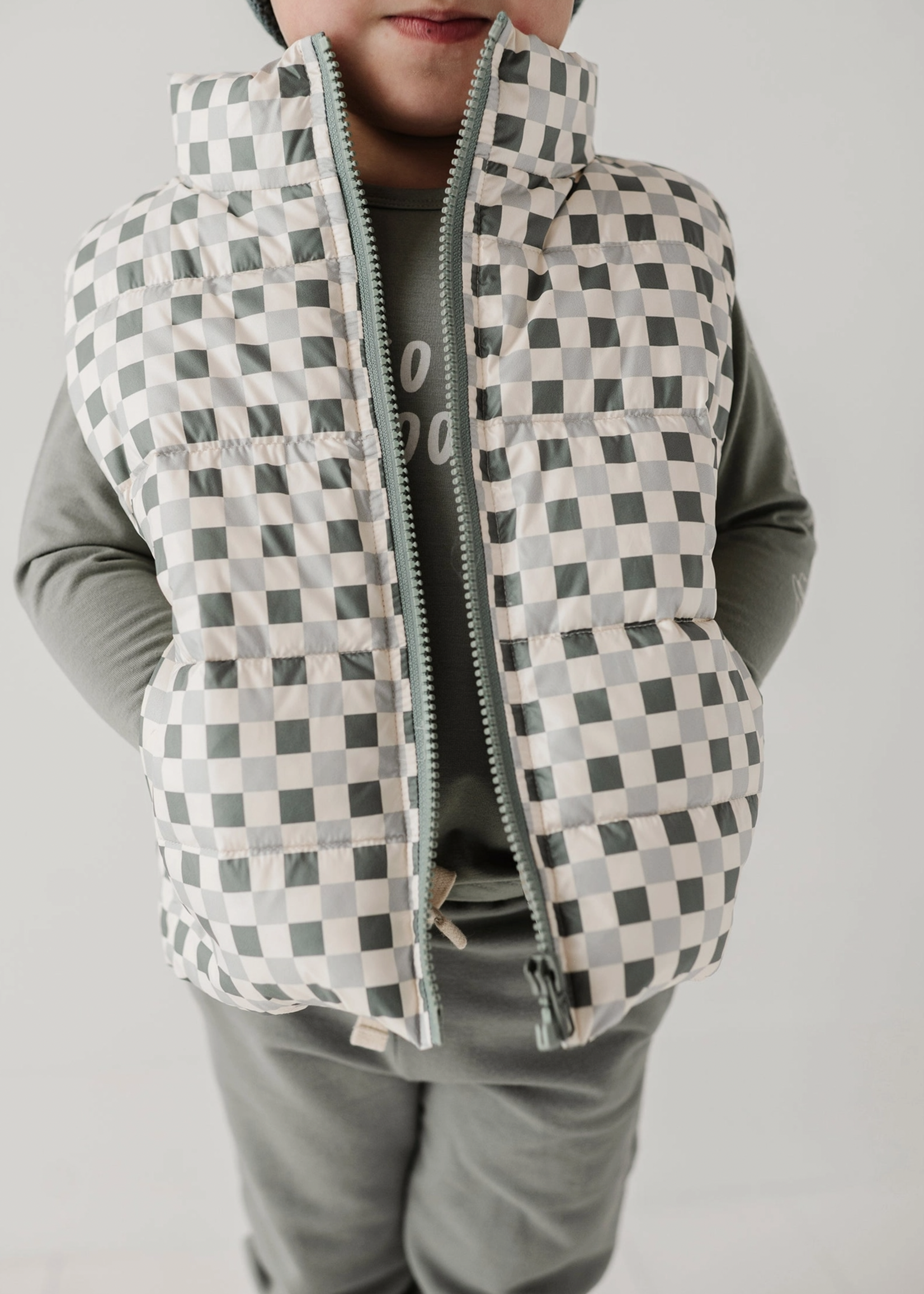 Elitaire Petite Fern Checkered Puffer Vest