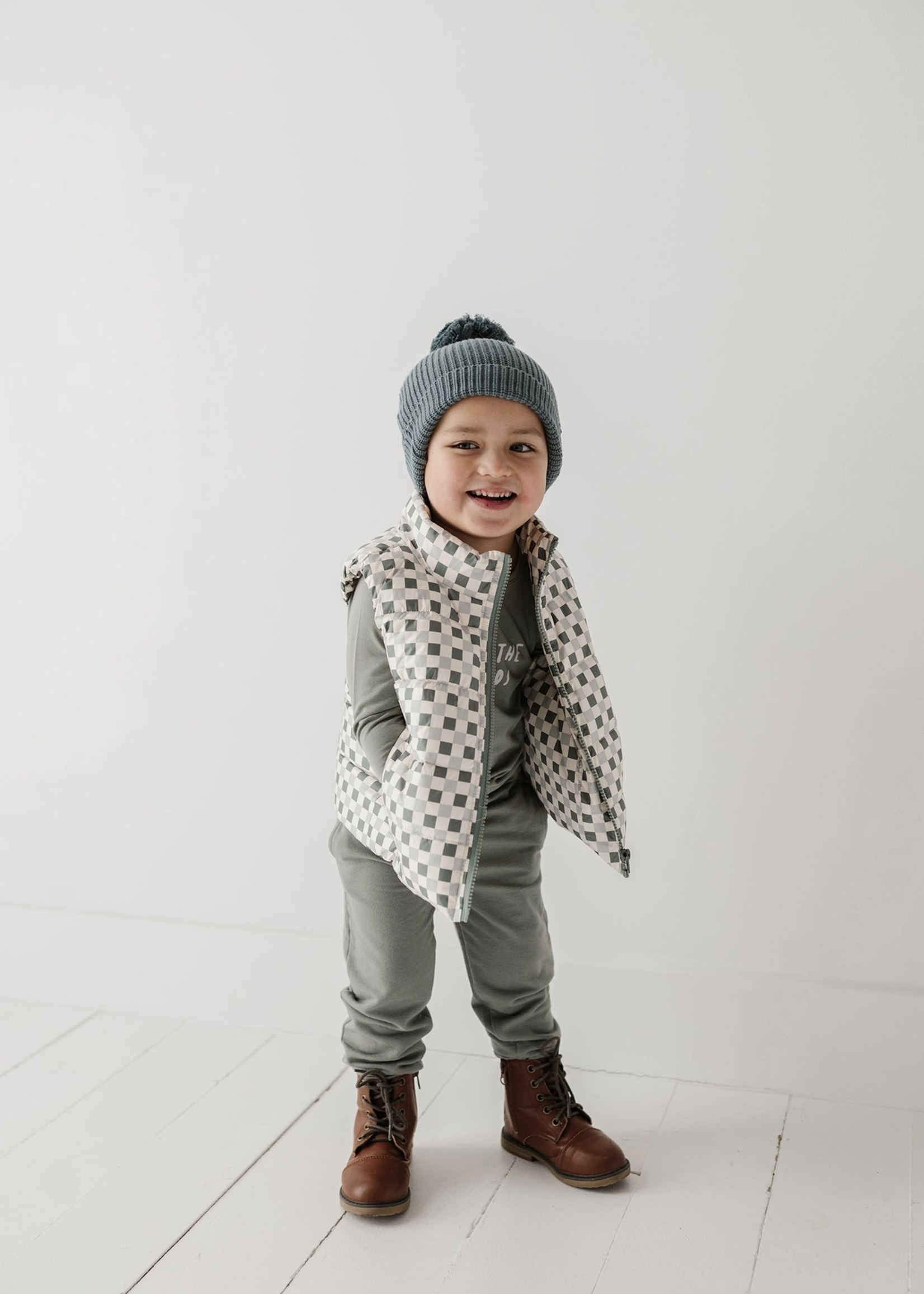 Elitaire Petite Fern Checkered Puffer Vest