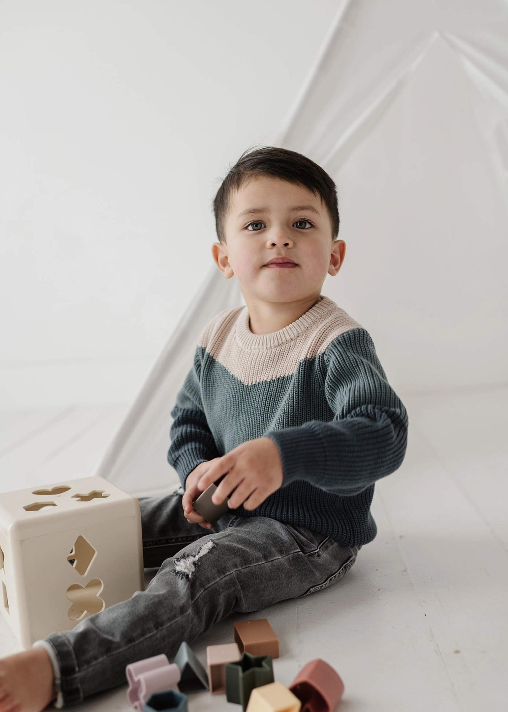 Elitaire Petite Colorblock Sweater in Slate