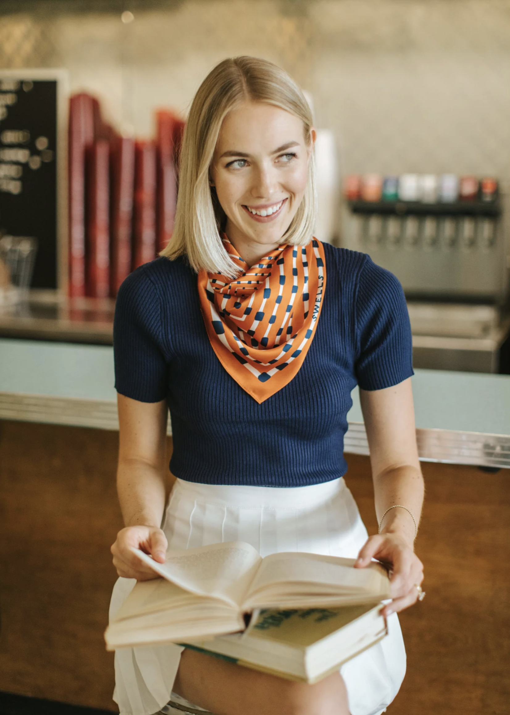 Elitaire Boutique Orange + Navy Silk Gameday Scarf by Swells