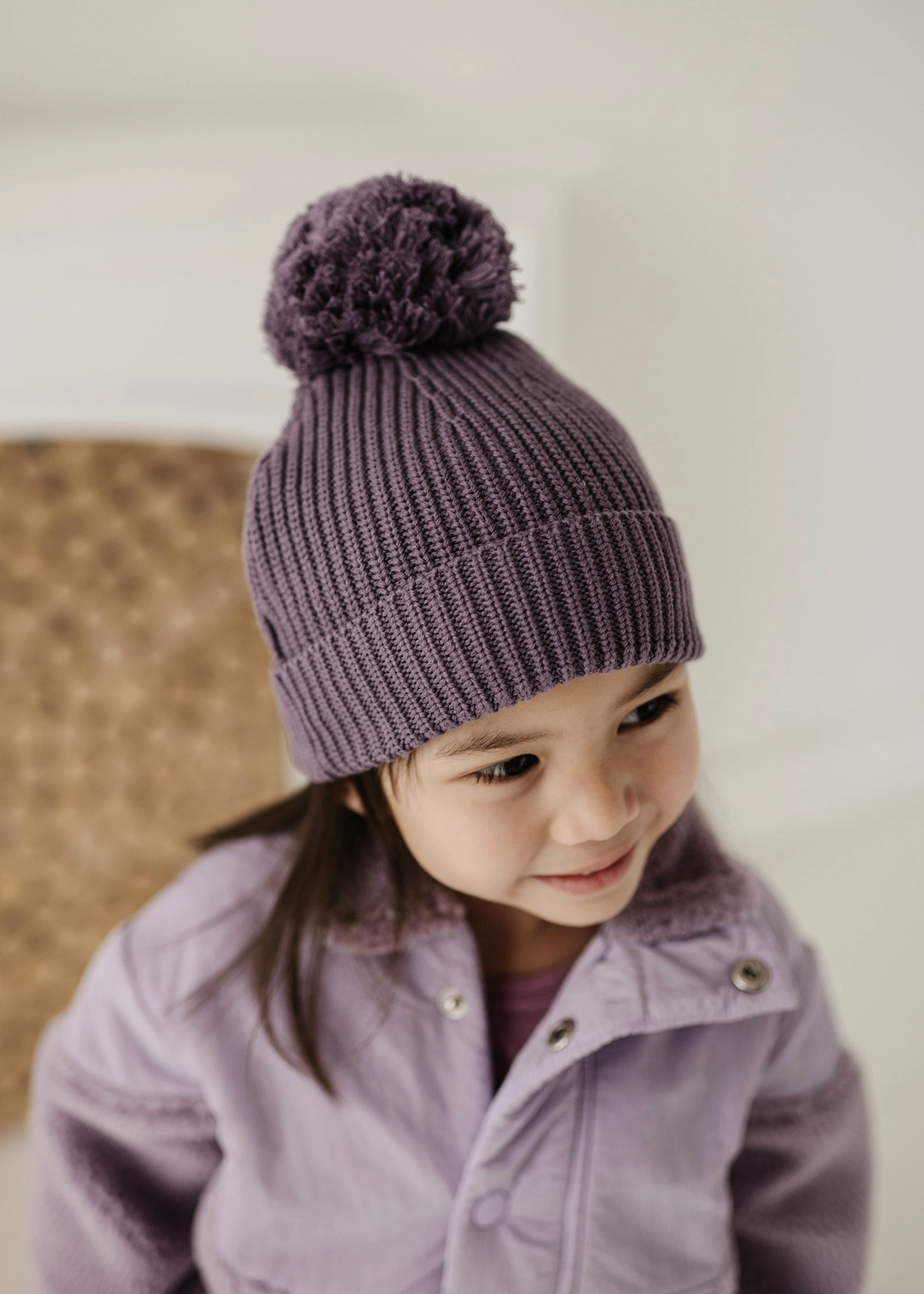 Elitaire Petite Knit Pom Hat in Plum