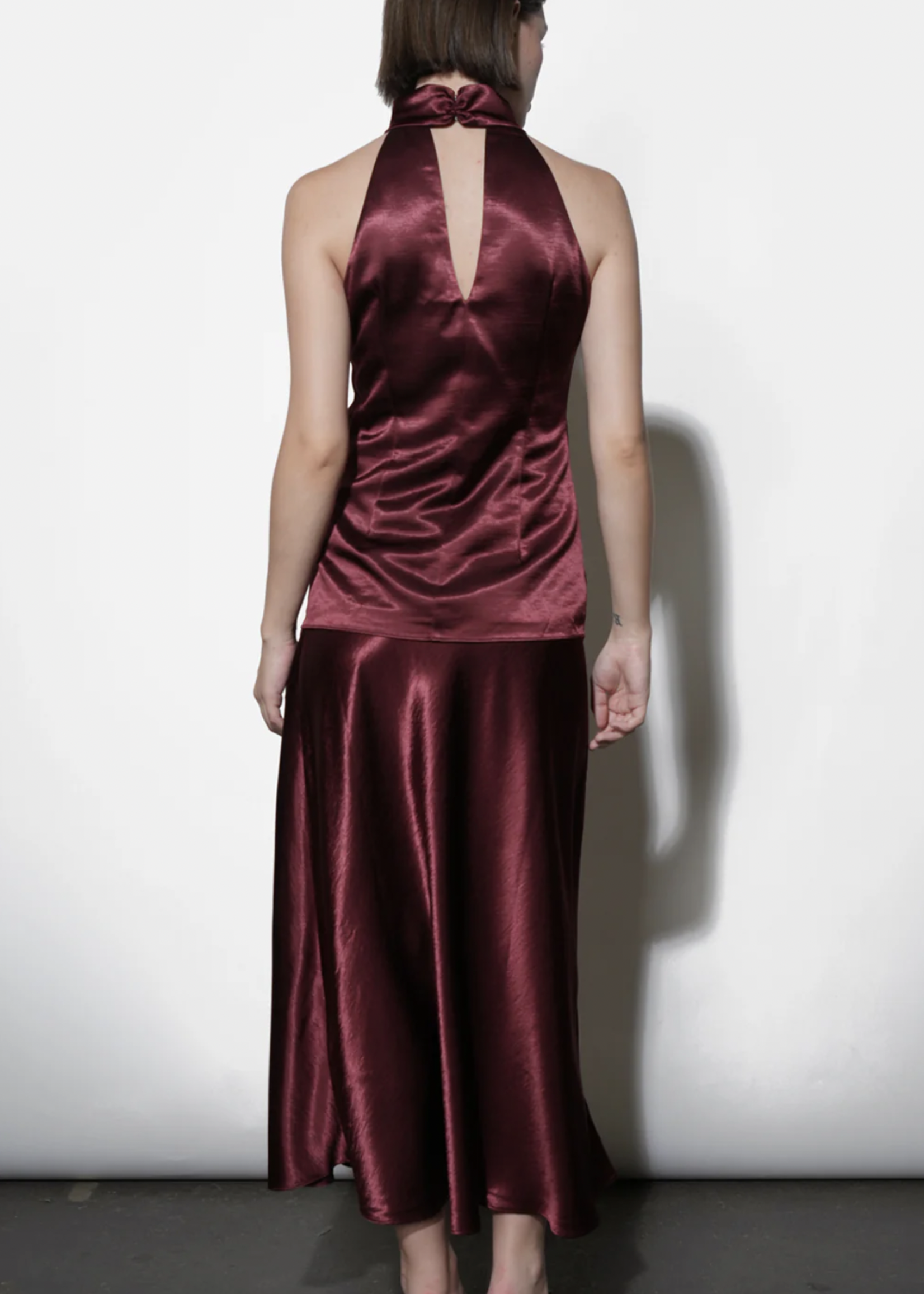 Elitaire Boutique Paige Midi Slip Skirt in Dark Cherry