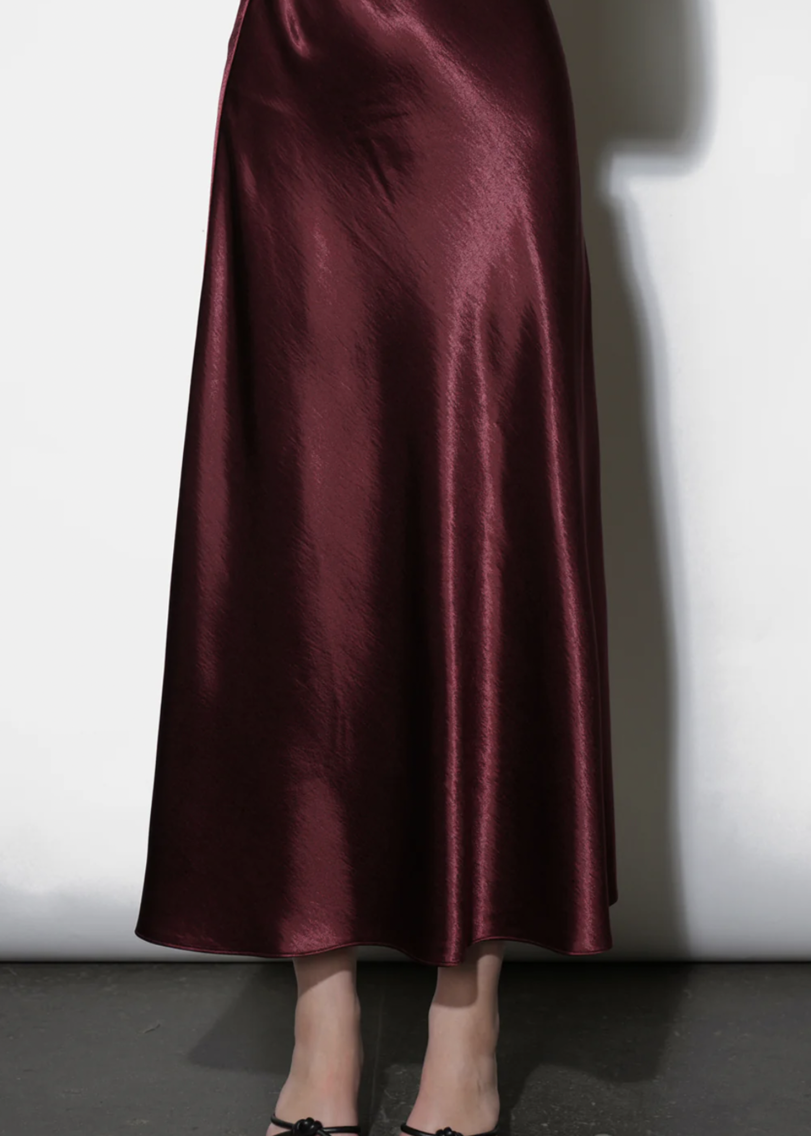 Elitaire Boutique Paige Midi Slip Skirt in Dark Cherry