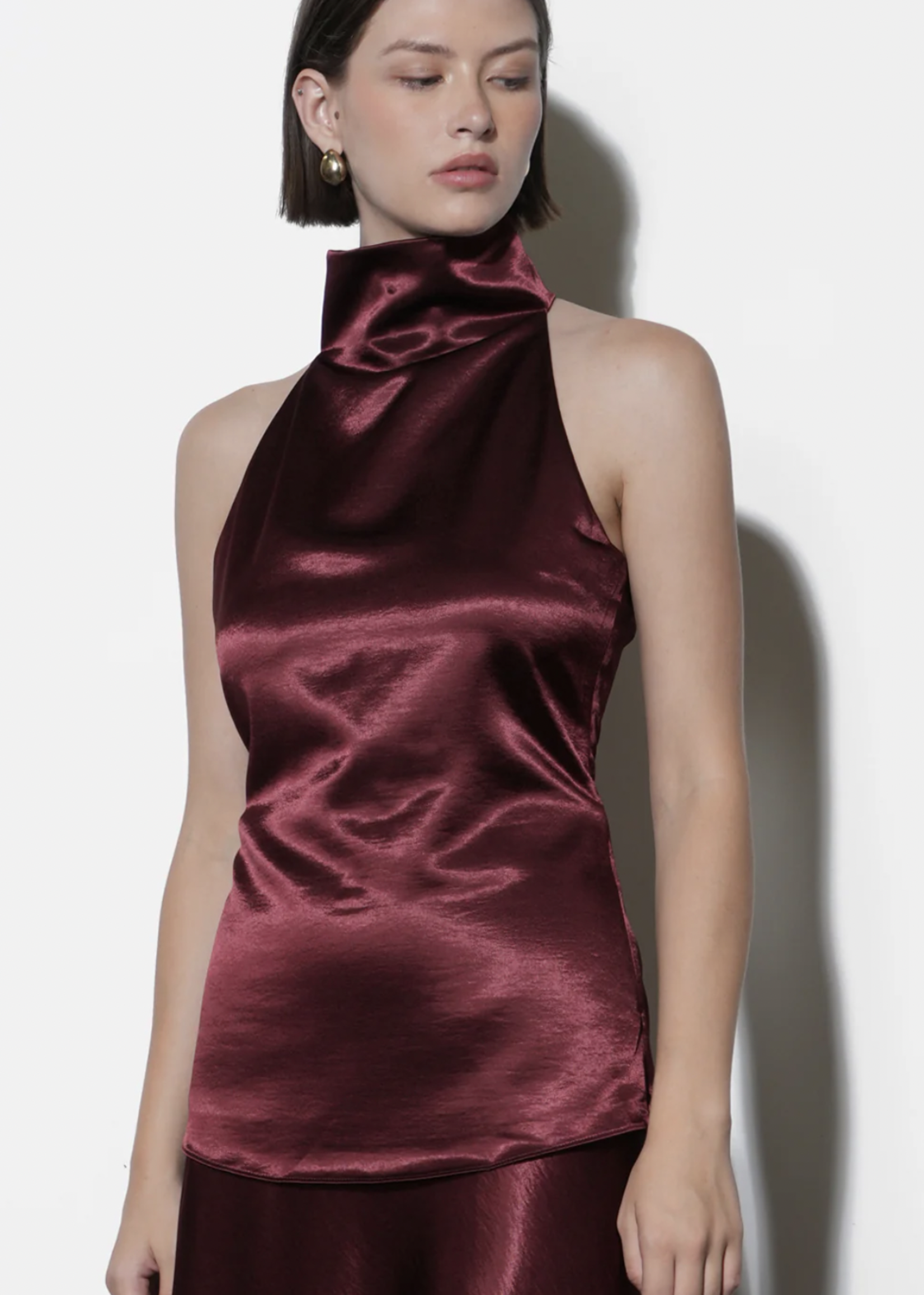 Elitaire Boutique Paige Cowl Halter Top in Dark Cherry