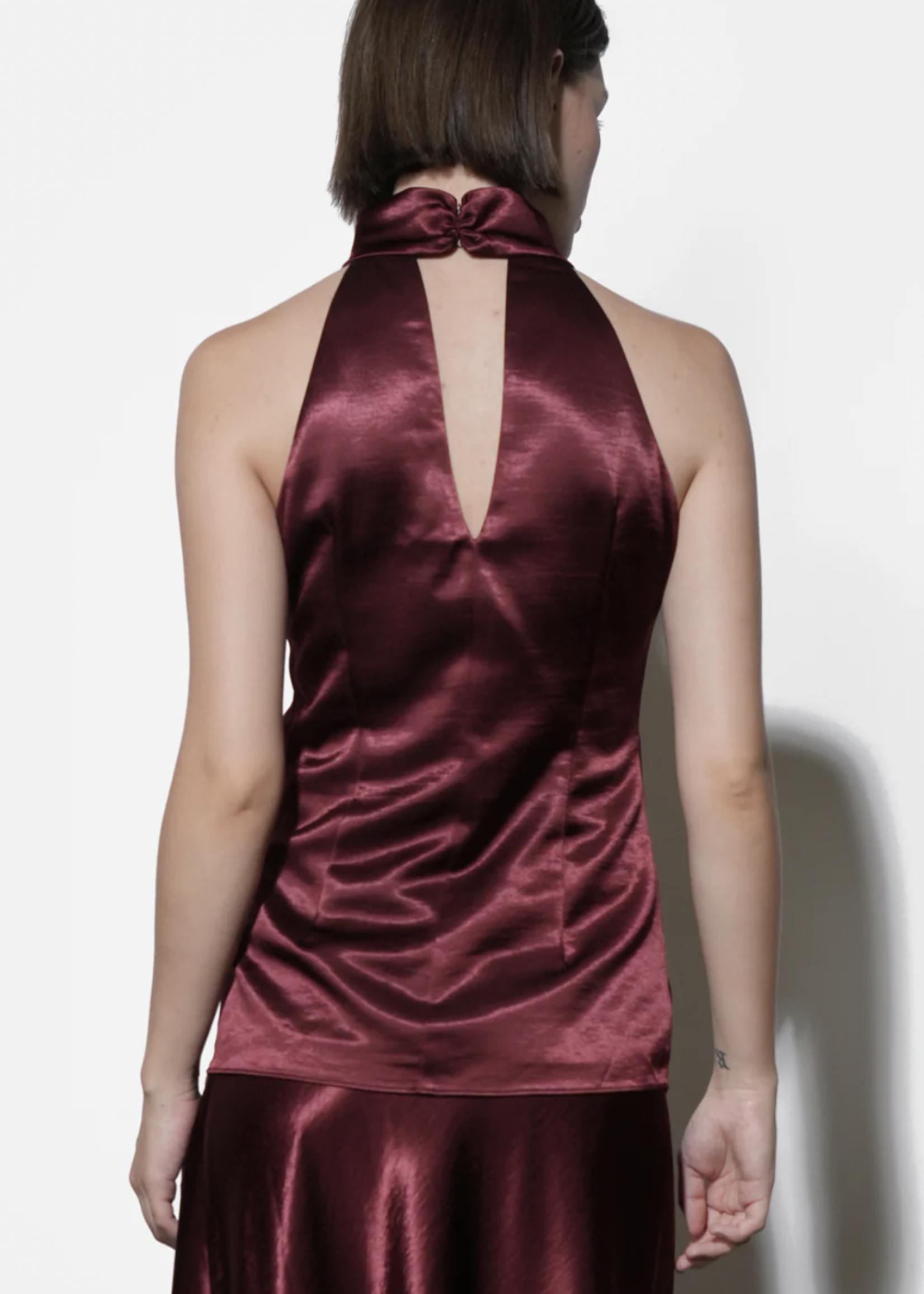 Elitaire Boutique Paige Cowl Halter Top in Dark Cherry