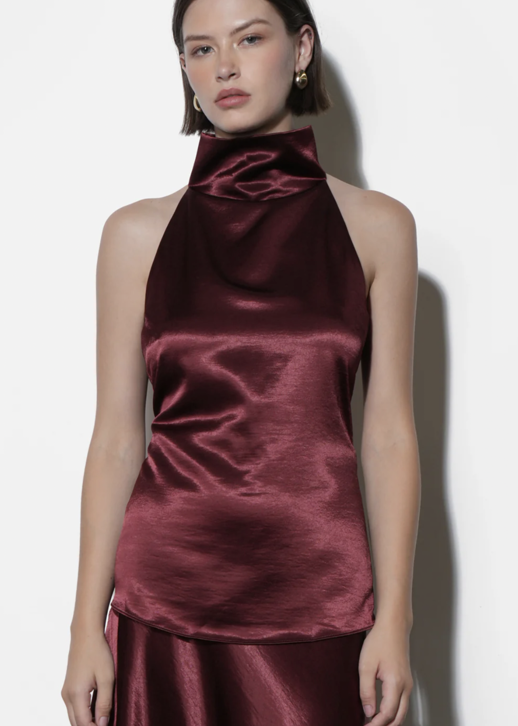 Elitaire Boutique Paige Cowl Halter Top in Dark Cherry