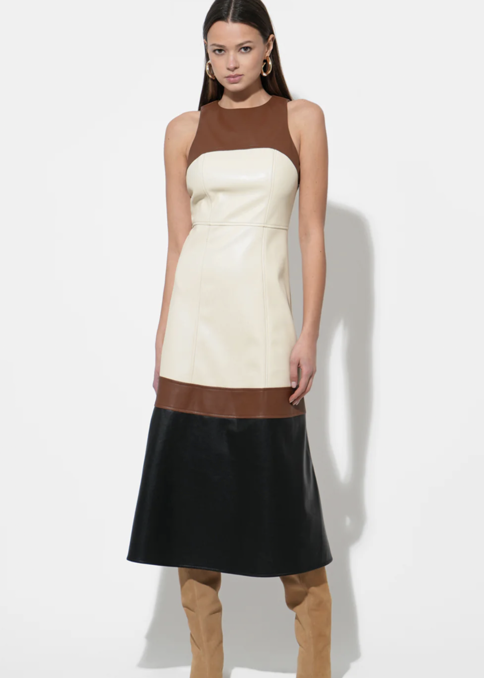 Elitaire Boutique Caspia Colorblock Leather Dress