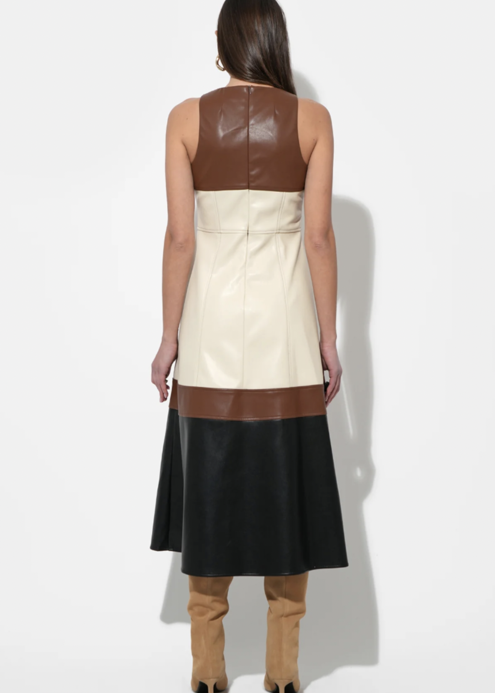 Elitaire Boutique Caspia Colorblock Leather Dress