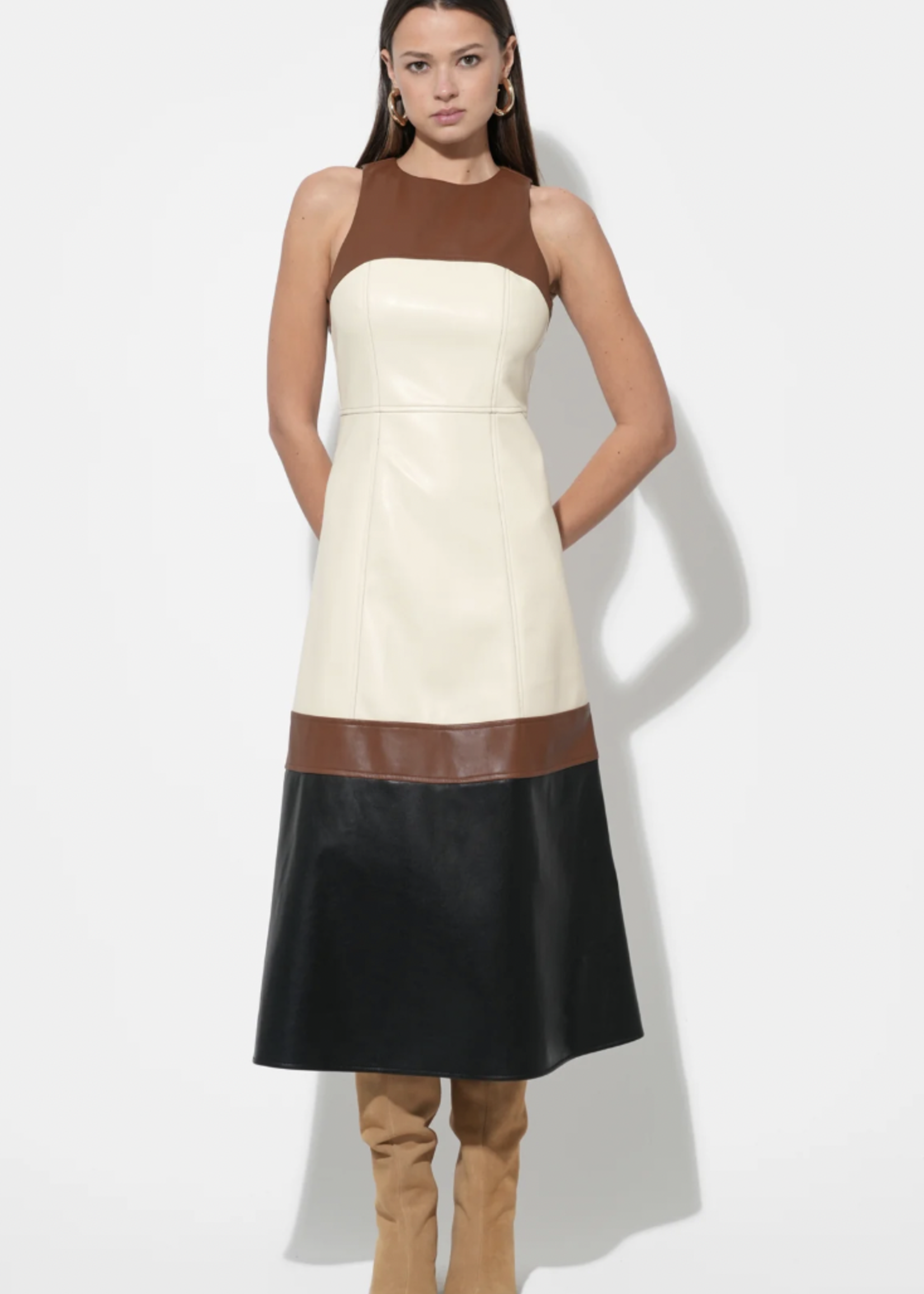 Elitaire Boutique Caspia Colorblock Leather Dress