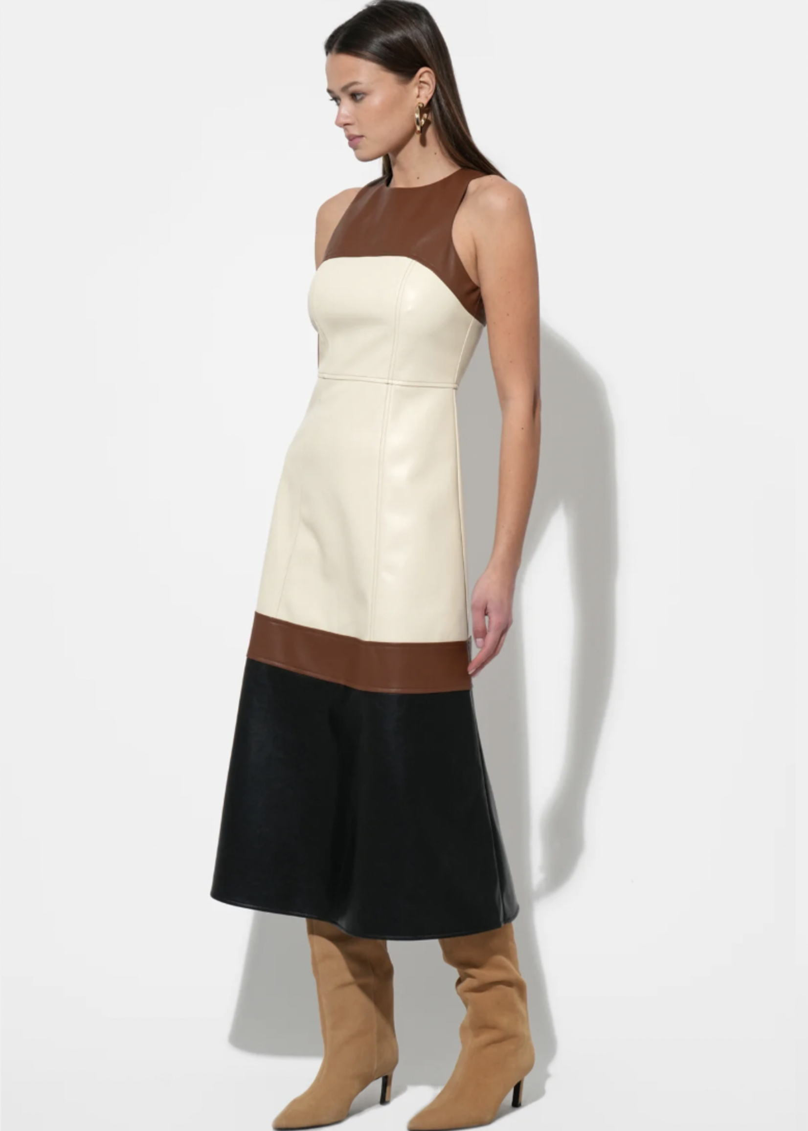 Elitaire Boutique Caspia Colorblock Leather Dress