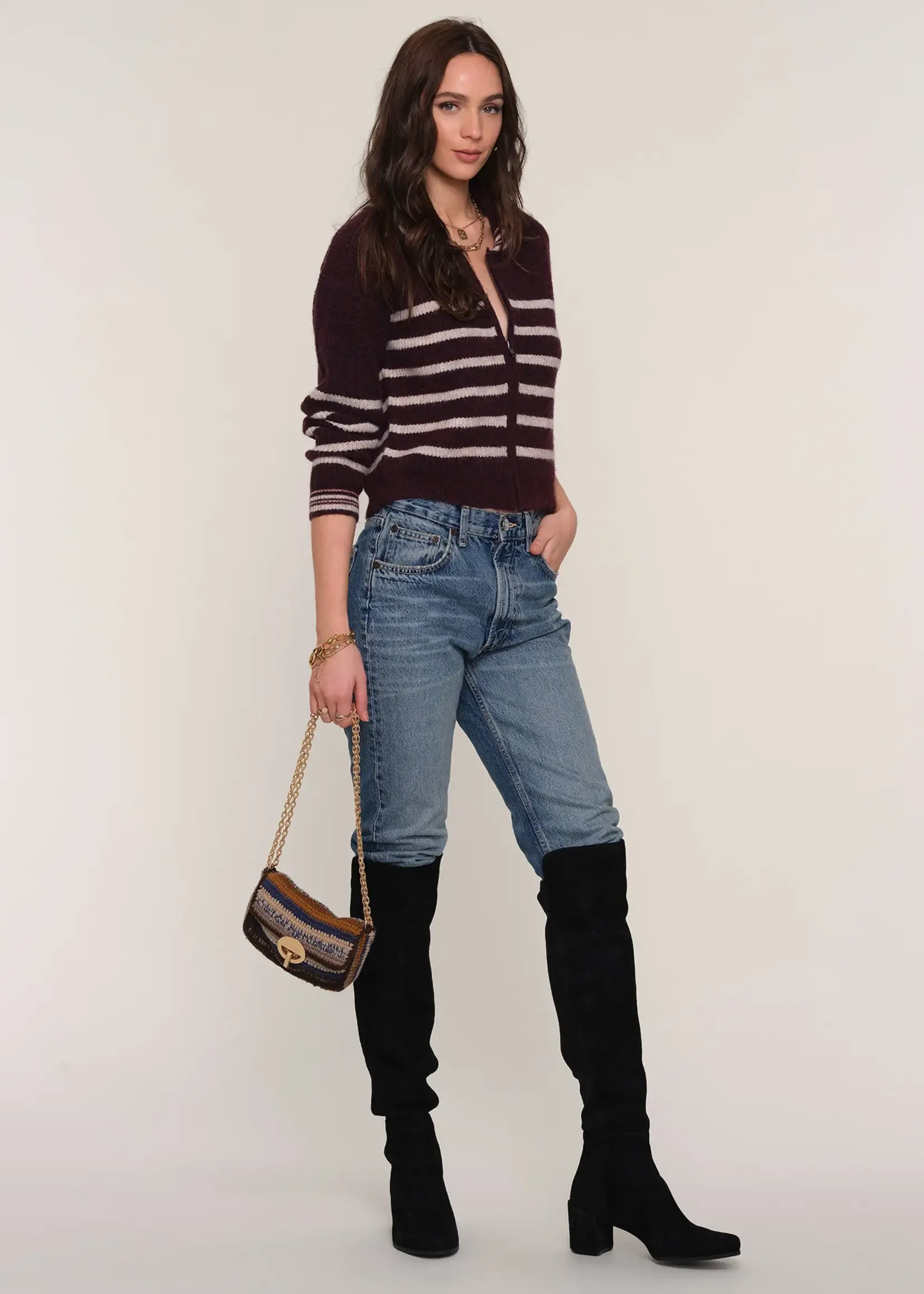 Elitaire Boutique Plum Striped Cardigan