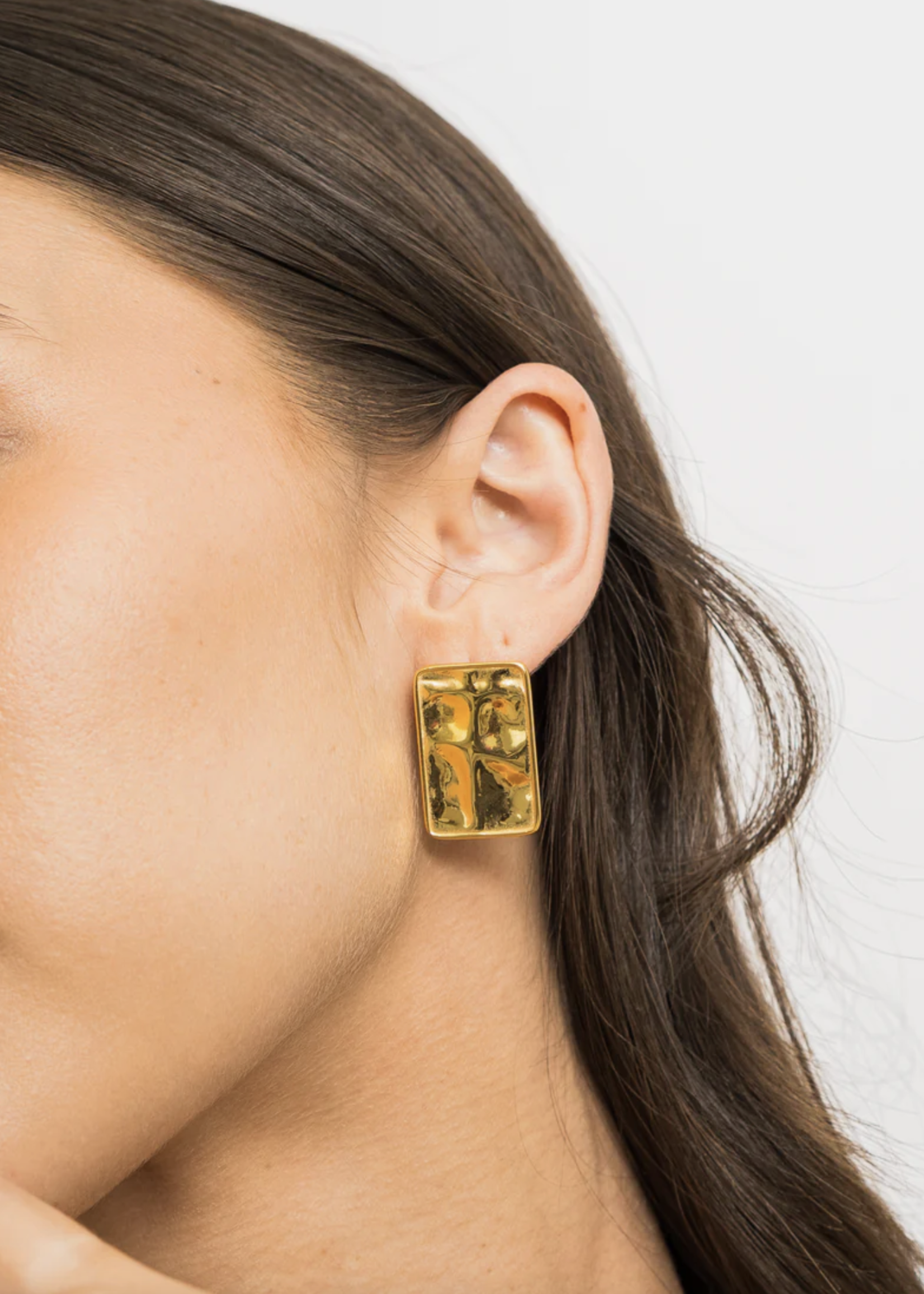Elitaire Boutique Textured Rectangle Studs - Gold