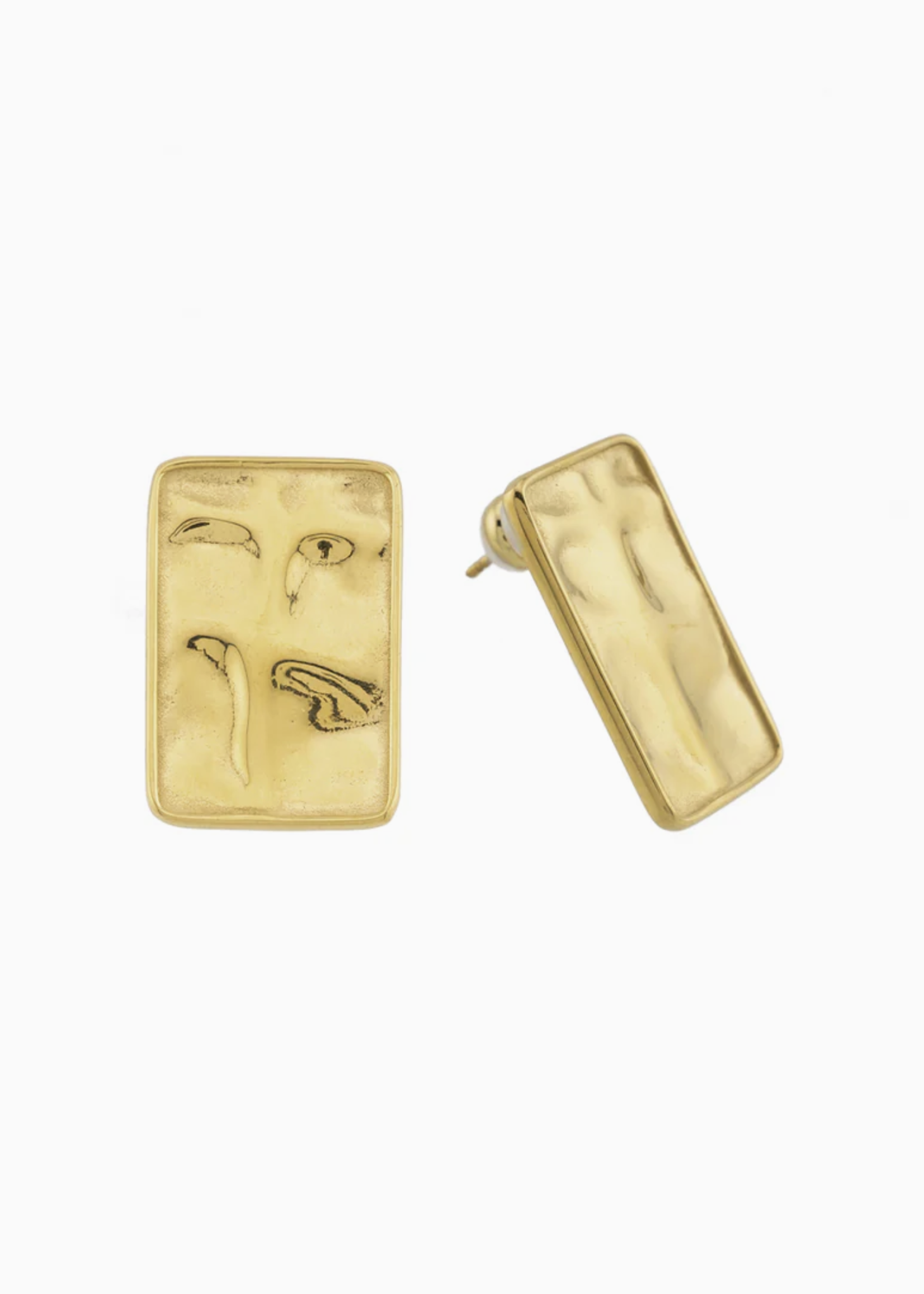 Elitaire Boutique Textured Rectangle Studs - Gold