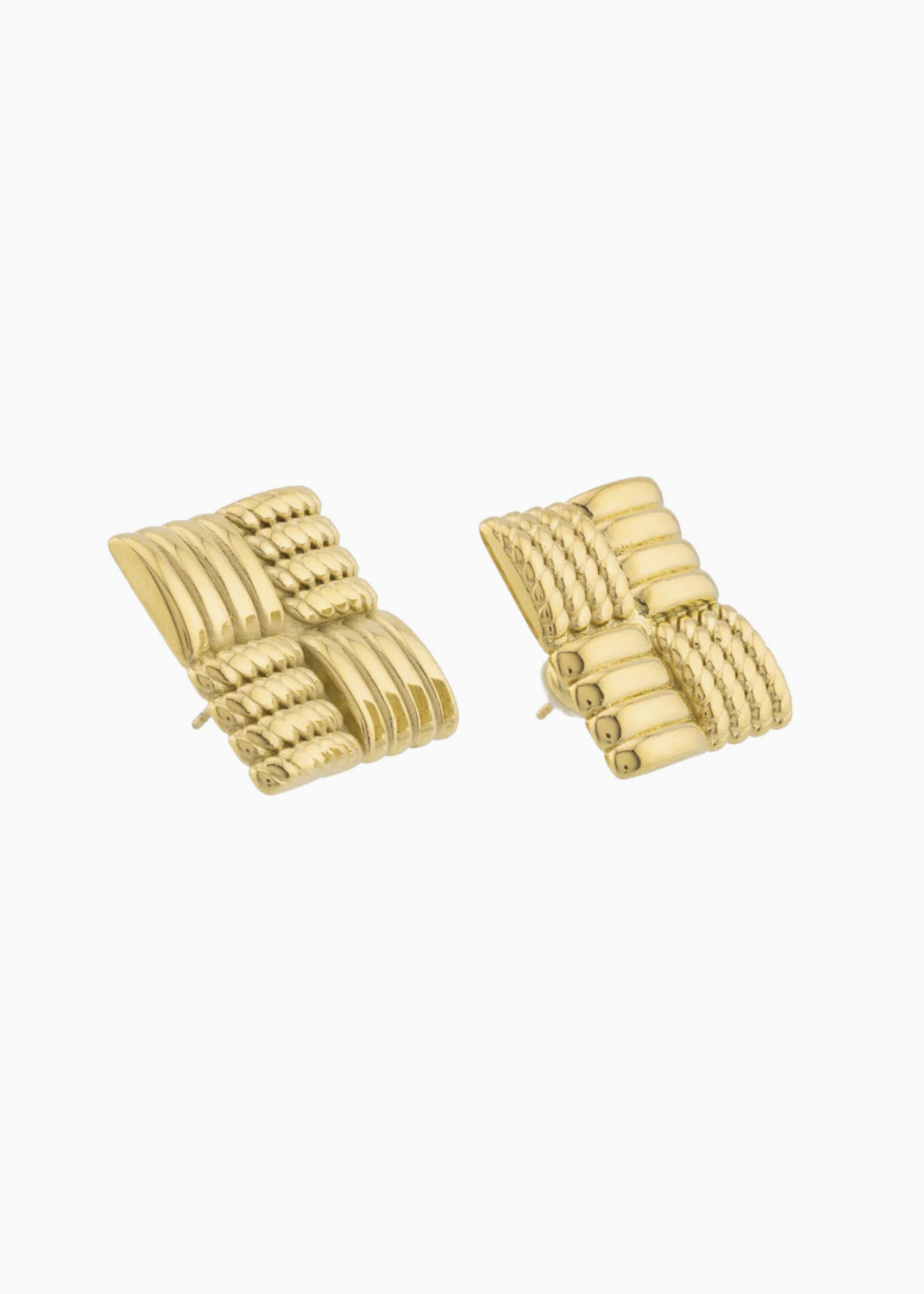 Elitaire Boutique Textured Square Statement Earrings - Gold