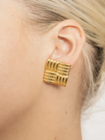 Elitaire Boutique Textured Square Statement Earrings - Gold