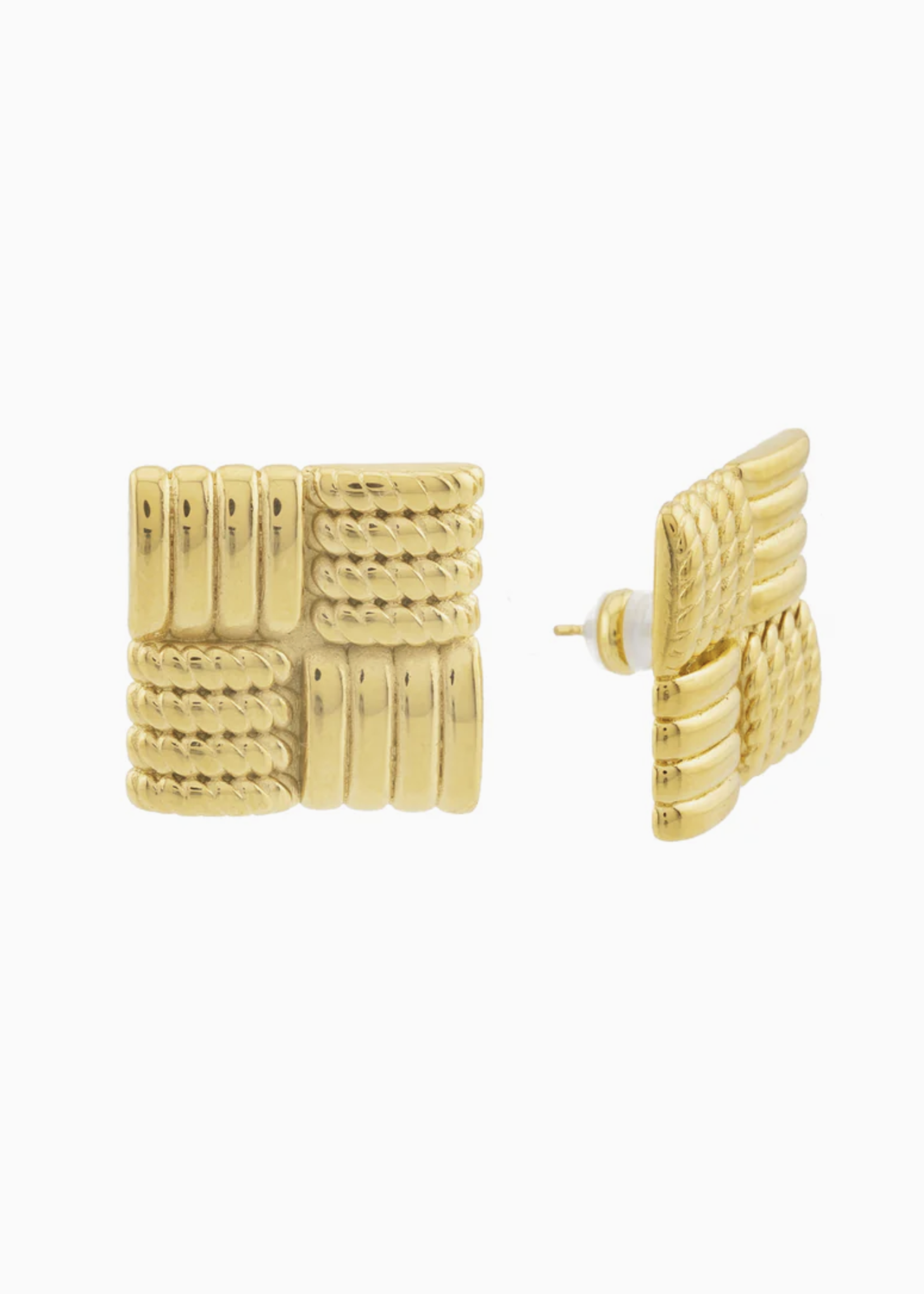 Elitaire Boutique Textured Square Statement Earrings - Gold