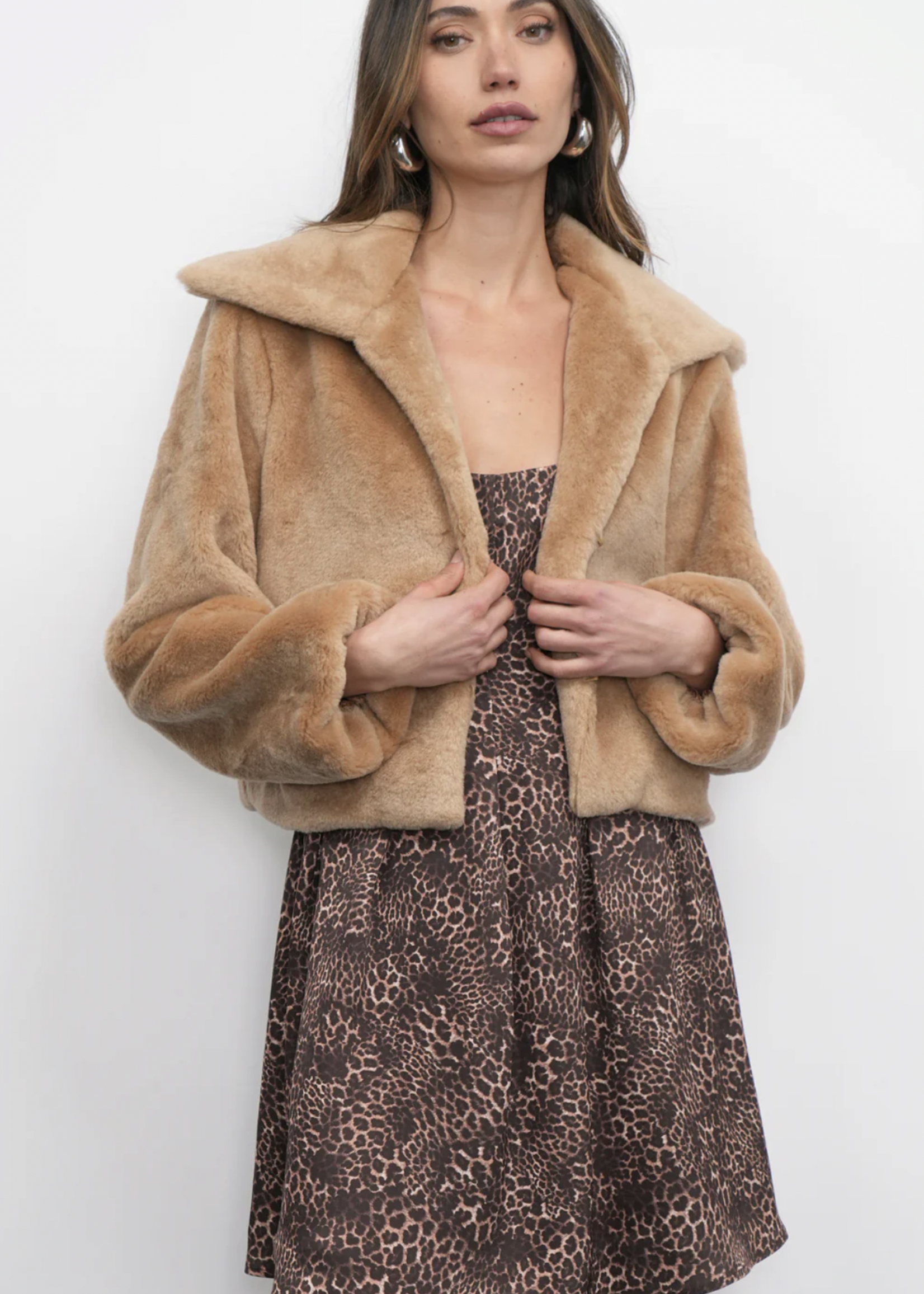 Elitaire Boutique Hailey Faux Fur Coat in Biscotti