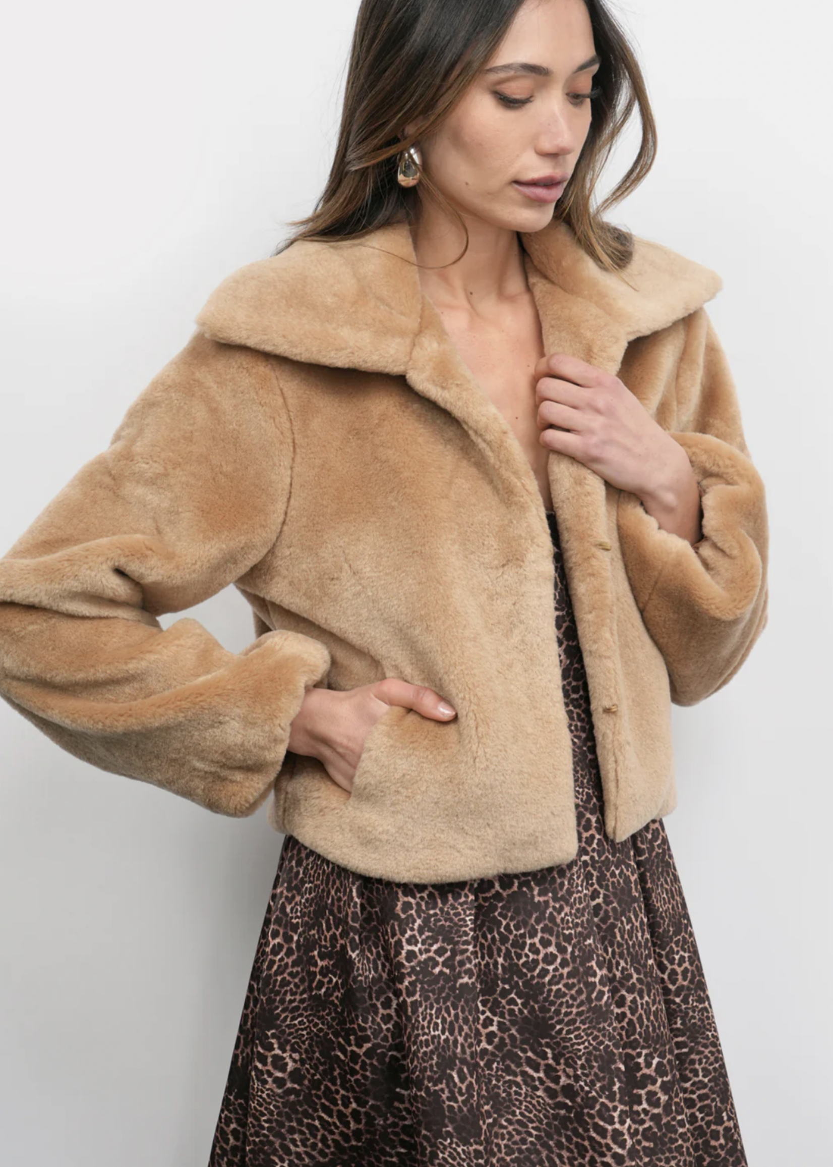 Elitaire Boutique Hailey Faux Fur Coat in Biscotti