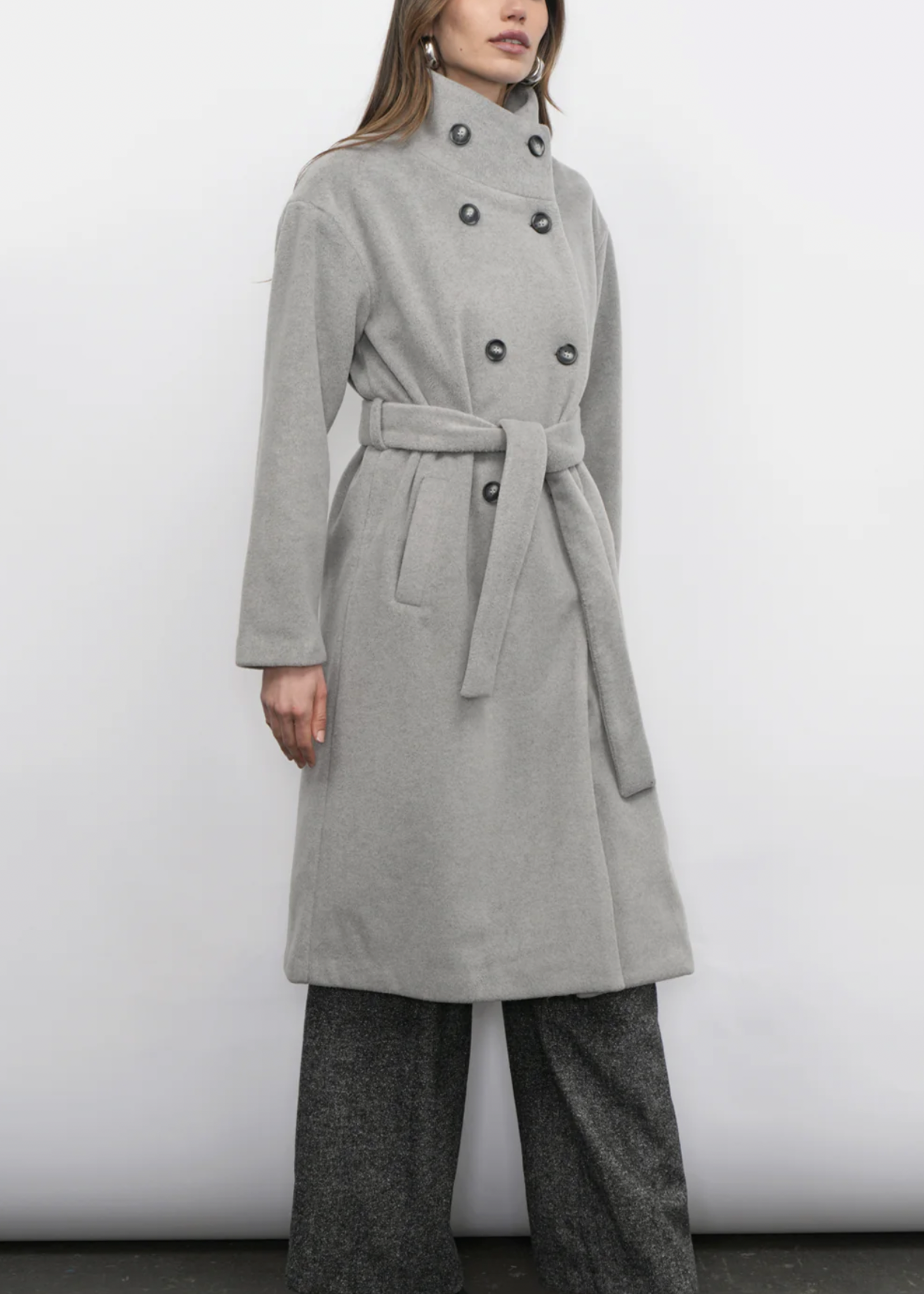 Elitaire Boutique Nessa Funnel Neck Coat in Smoke