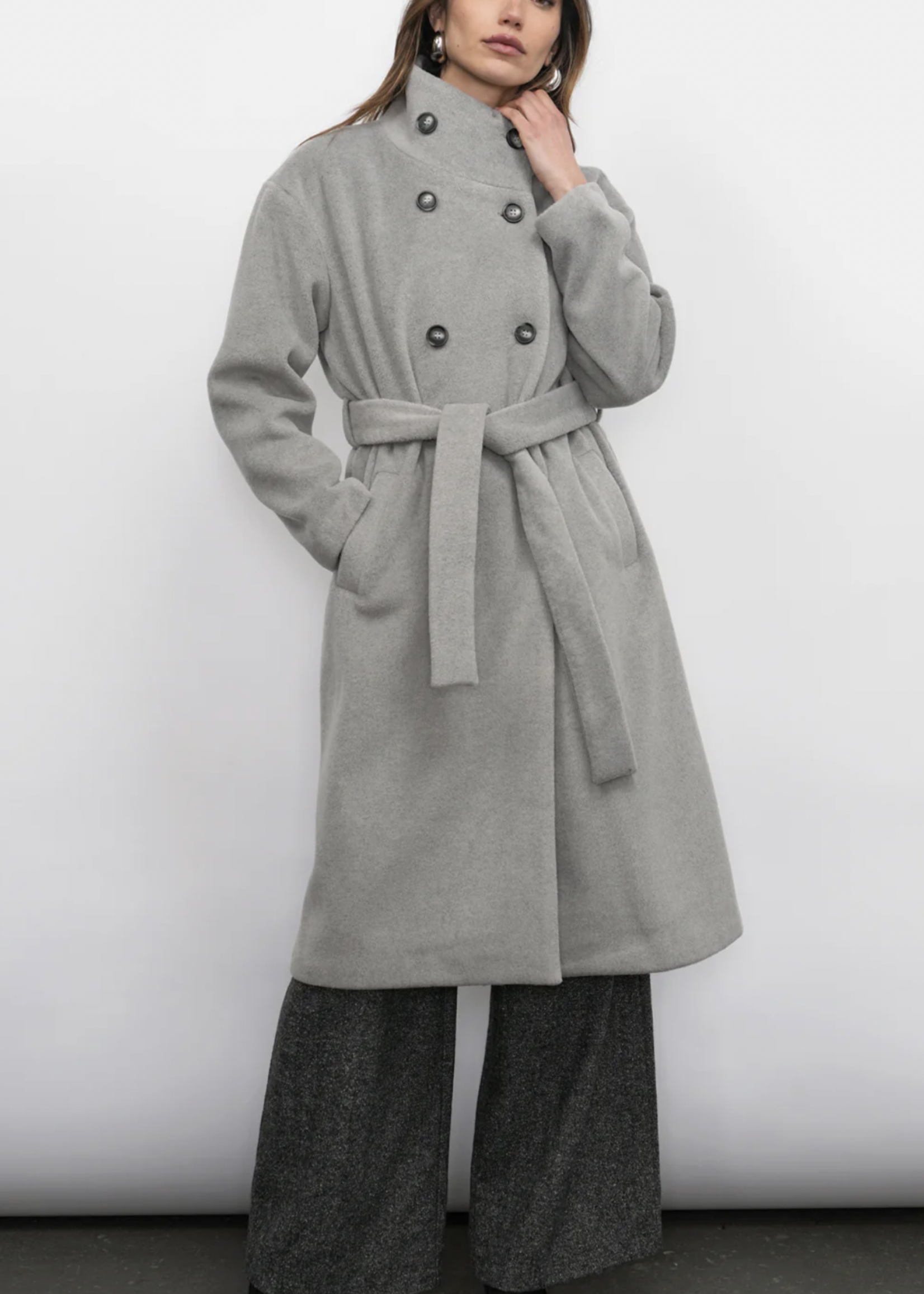 Elitaire Boutique Nessa Funnel Neck Coat in Smoke
