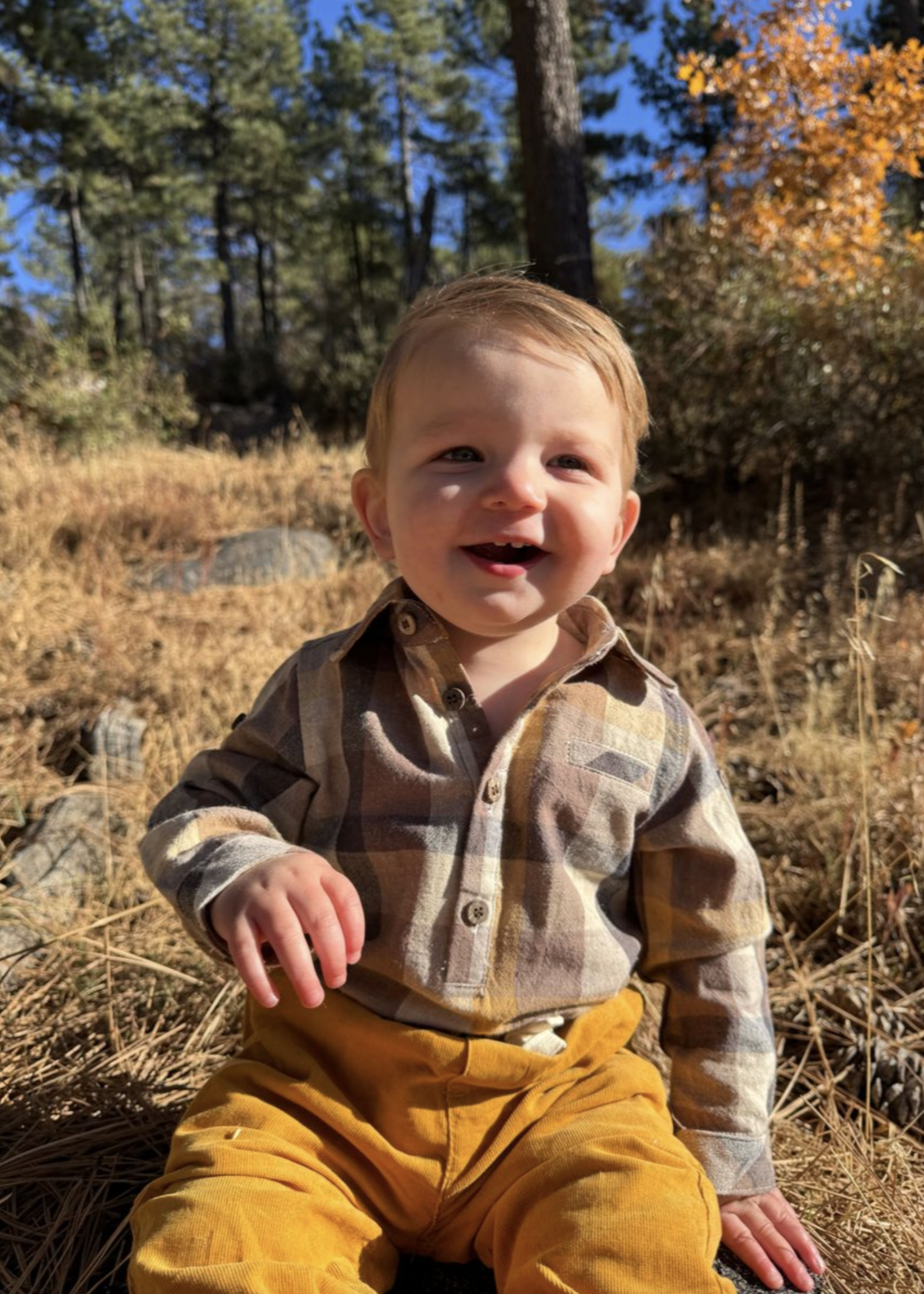 Elitaire Petite Jasper Onesie in Brown Madras